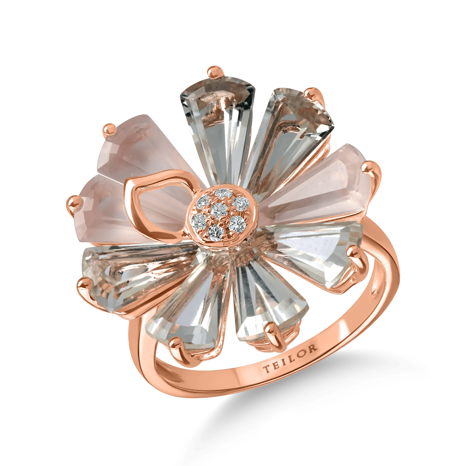 Inel floare din aur roz cu pietre de 6.5ct Inel floare din aur roz cu pietre de 6.5ct