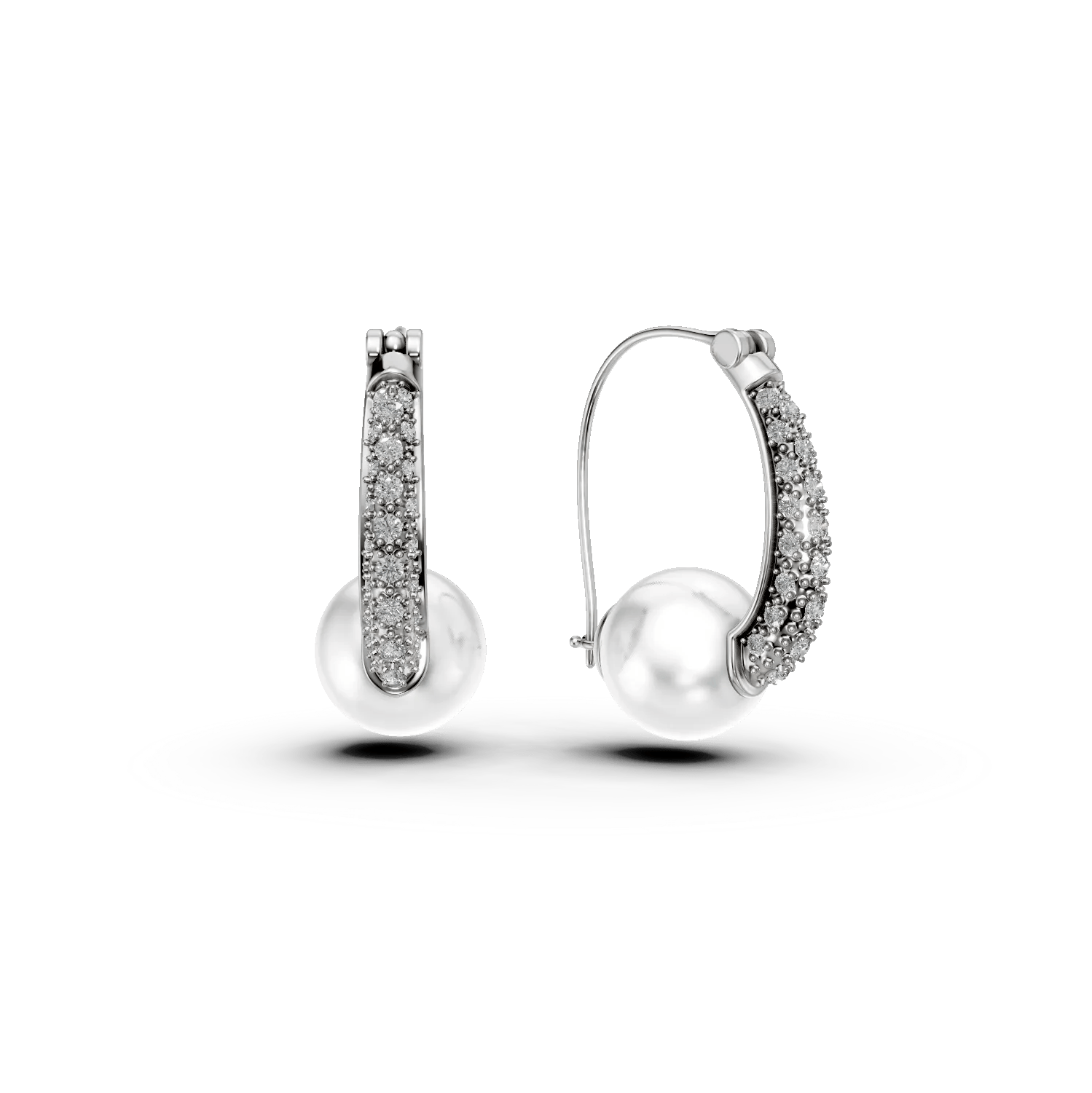 Cercei din aur alb cu perle de cultură și diamante de 0.18ct – Teilor Cercei din aur alb cu perle de cultură și diamante de 0.18ct – Teilor