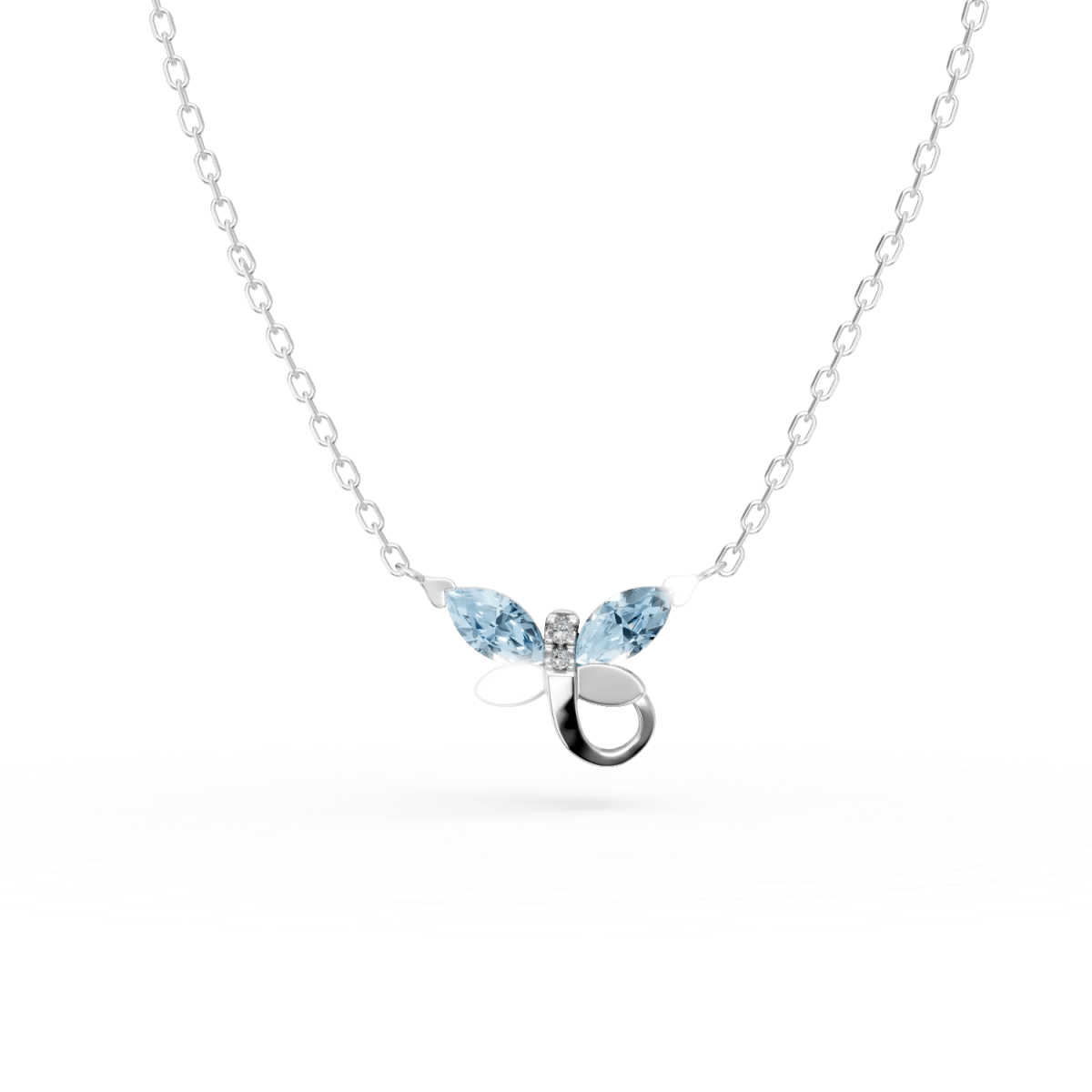 Lanț cu pandantiv din aur alb cu topaze albastre marquise de 0.3ct și diamante de 0.008ct pentru copii Lanț cu pandantiv din aur alb cu topaze albastre marquise de 0.3ct și diamante de 0.008ct pentru copii
