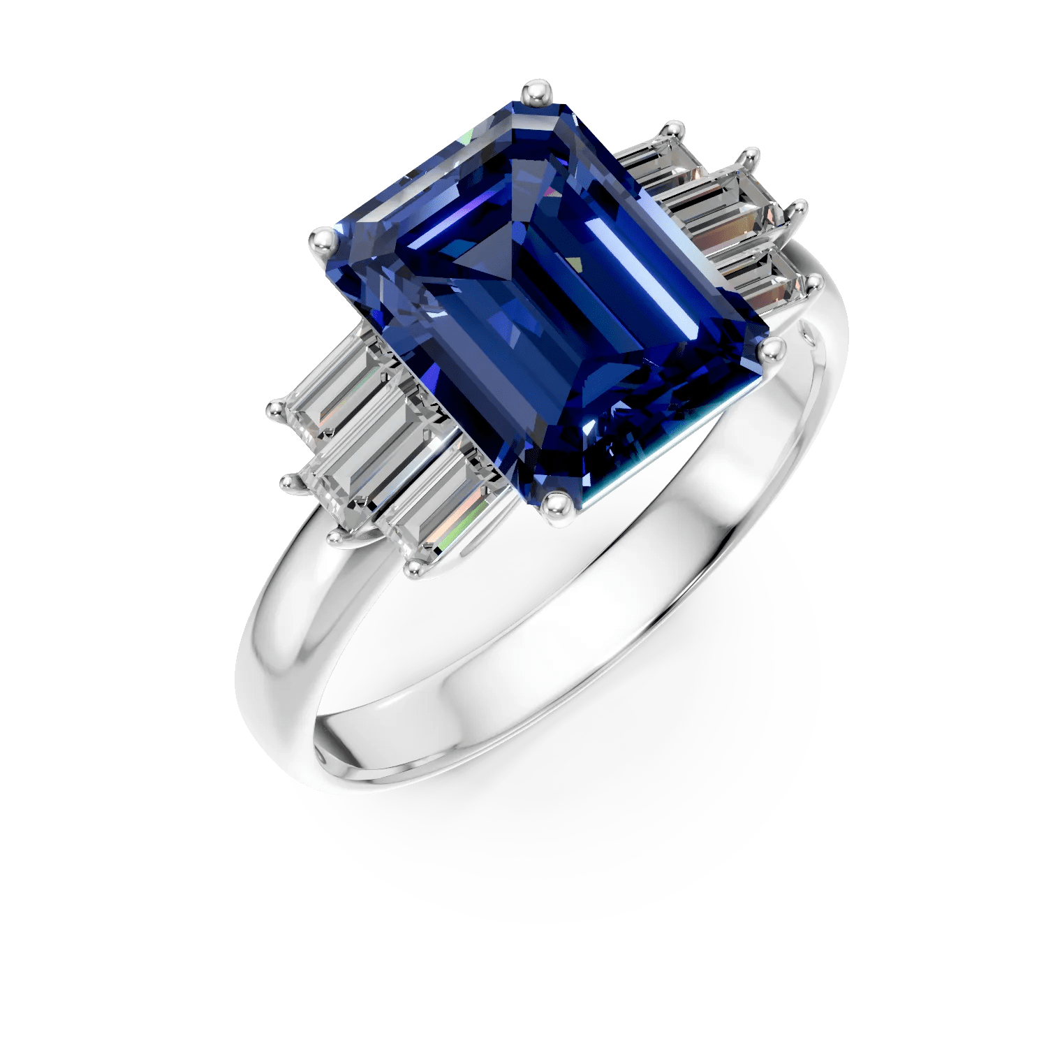 Inel aur alb cu tanzanit rectangular 3.9ct și diamante 0.5ct Inel aur alb cu tanzanit rectangular 3.9ct și diamante 0.5ct