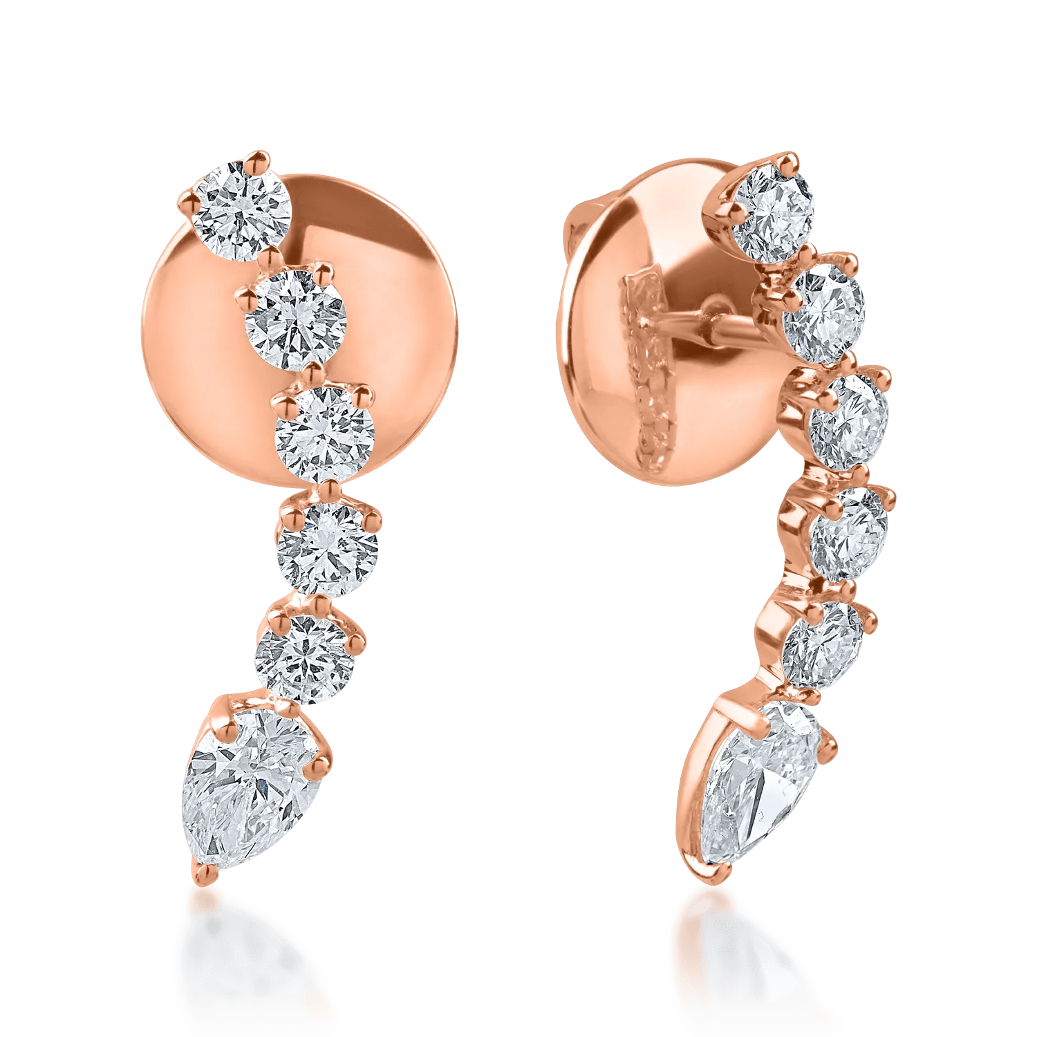 Cercei din aur roz cu diamante pear și rotunde de 0.9ct Cercei din aur roz cu diamante pear și rotunde de 0.9ct
