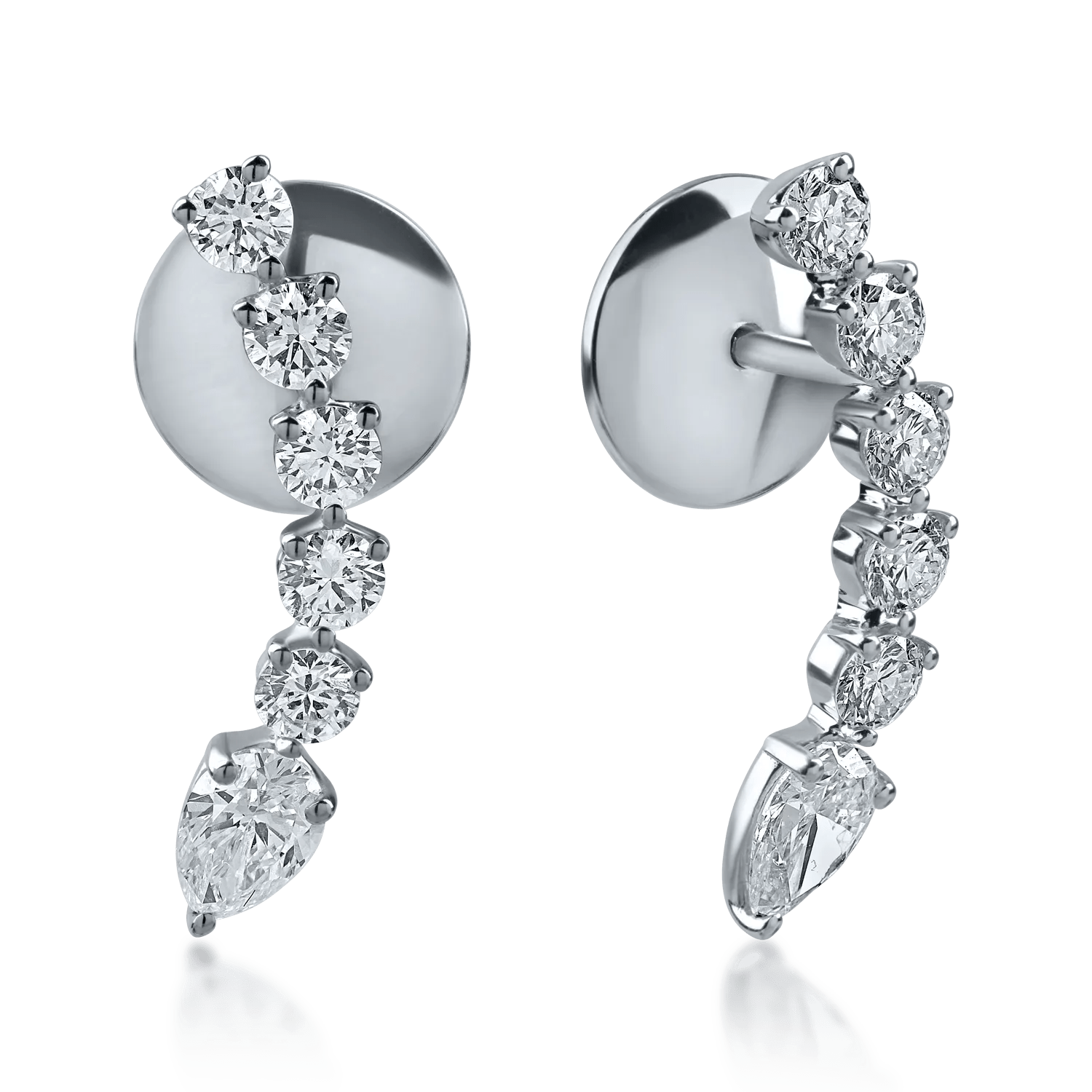 Cercei aur alb cu diamante pear și rotunde 0.98ct Cercei aur alb cu diamante pear și rotunde 0.98ct