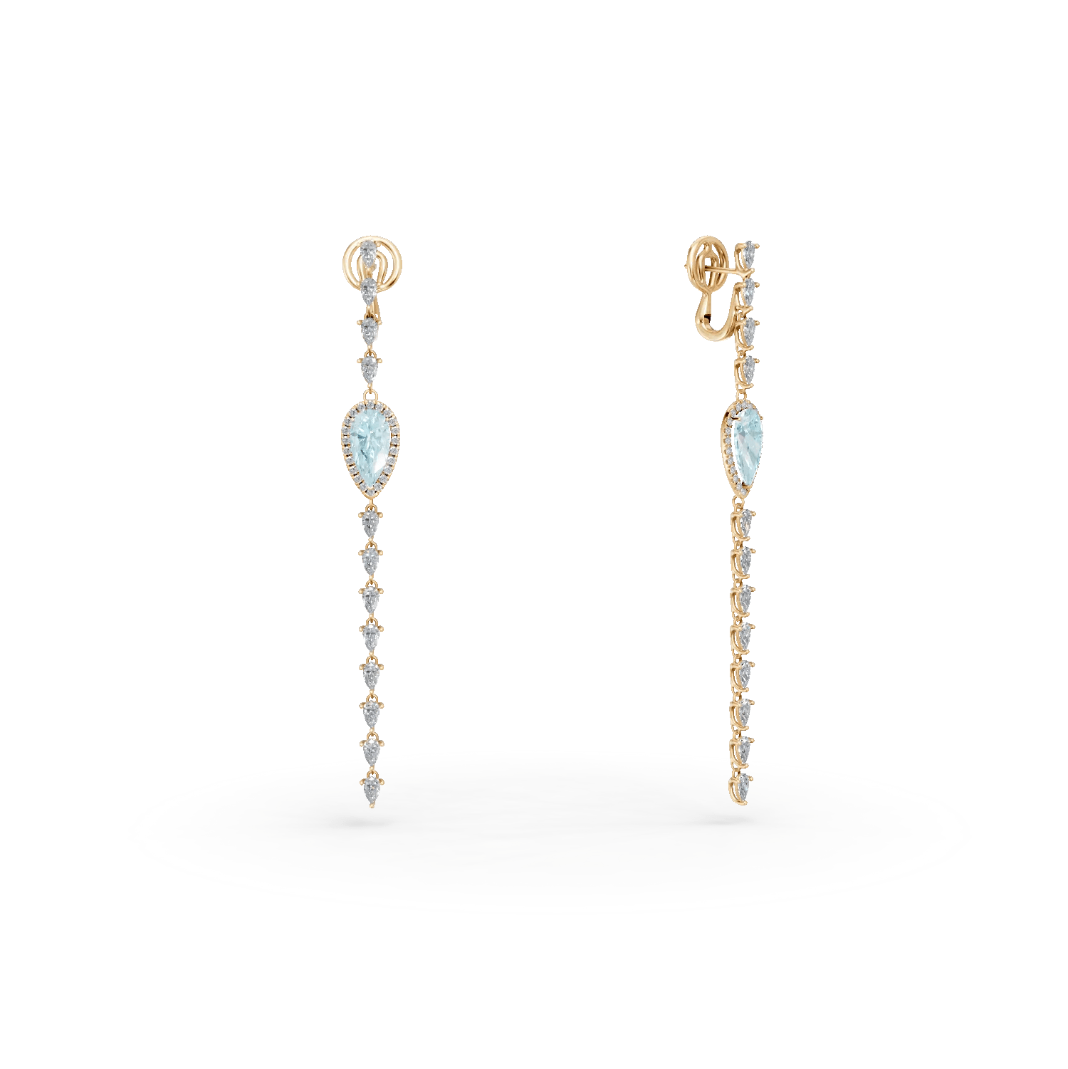 Cercei lungi din aur roz cu acvamarine de 3.5ct și diamante de 3.8ct Cercei lungi din aur roz cu acvamarine de 3.5ct și diamante de 3.8ct