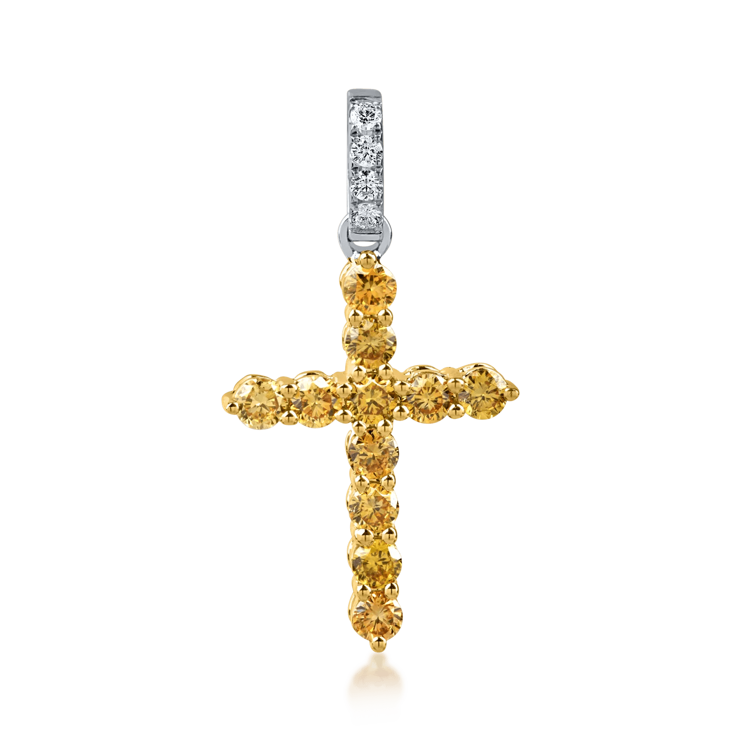 Pandantiv cruce din aur galben cu diamante galbene 0.5ct şi diamante incolore 0.04ct Pandantiv cruce din aur galben cu diamante galbene 0.5ct şi diamante incolore 0.04ct