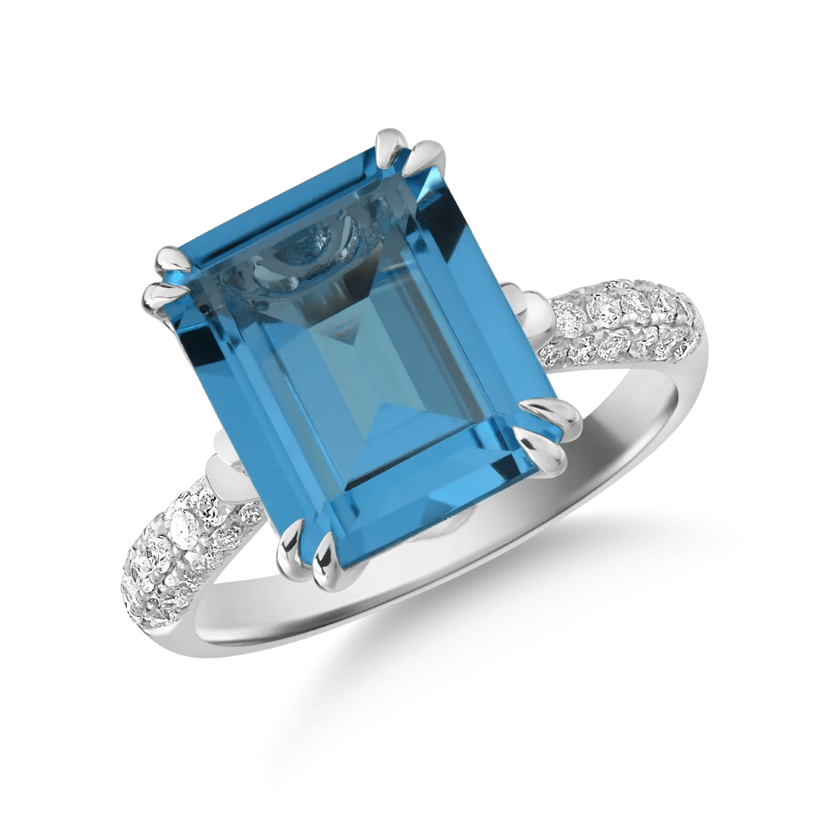 Inel din aur alb cu topaz albastru 7.2ct și diamante 0.3ct Inel din aur alb cu topaz albastru 7.2ct și diamante 0.3ct