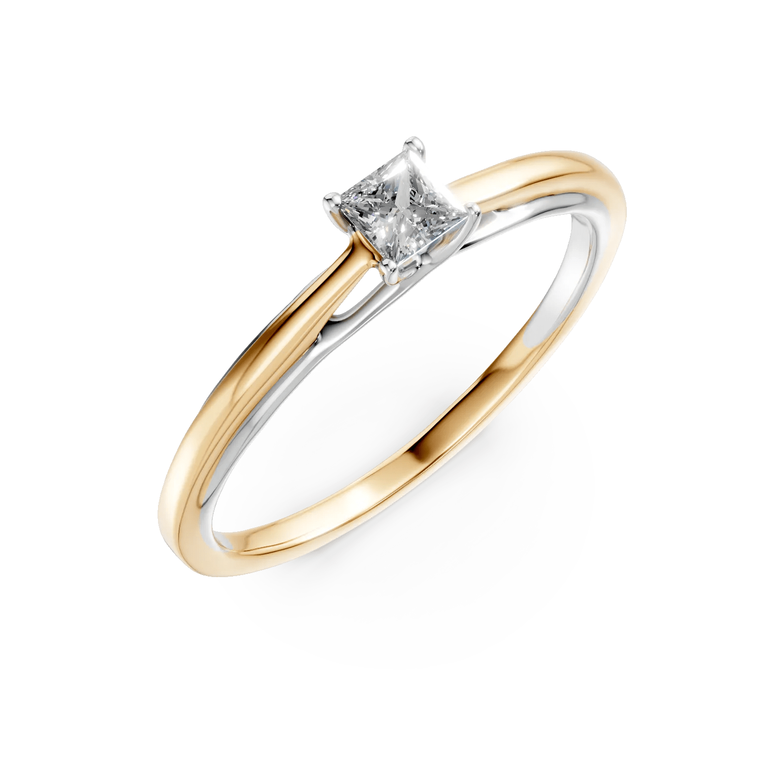 Inel de logodnă aur alb-galben cu diamant princess solitaire 0.2ct Inel de logodnă aur alb-galben cu diamant princess solitaire 0.2ct