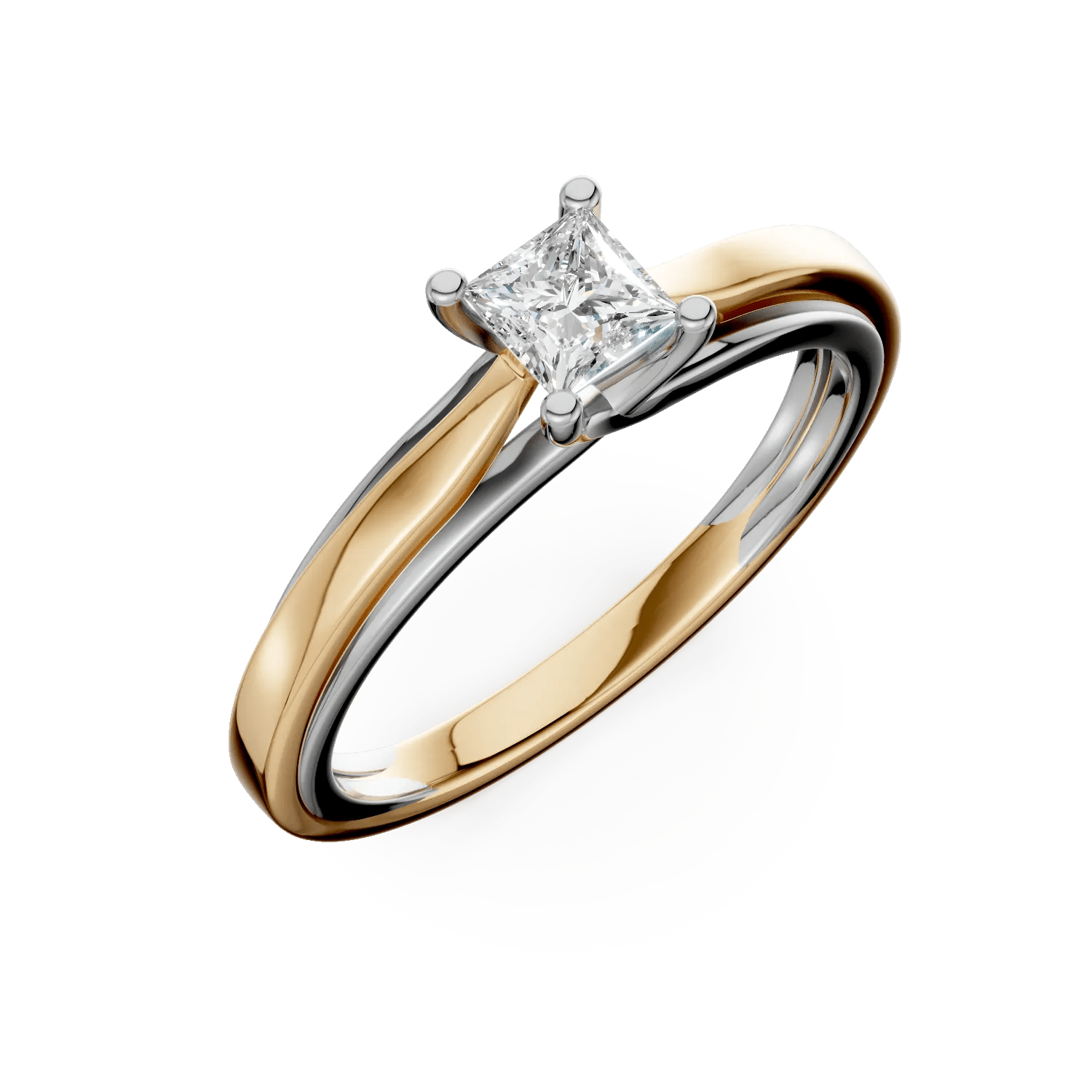 Inel de logodnă aur alb-galben cu diamant princess 0.4ct Inel de logodnă aur alb-galben cu diamant princess 0.4ct