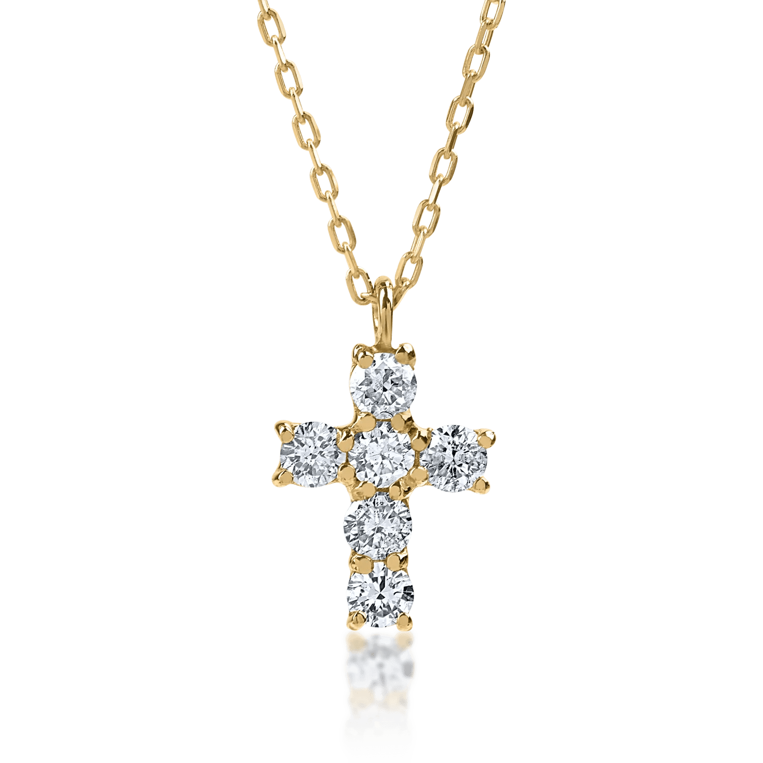 Lanţ cu pandantiv cruce din aur galben, diamante 0.1ct Lanţ cu pandantiv cruce din aur galben, diamante 0.1ct