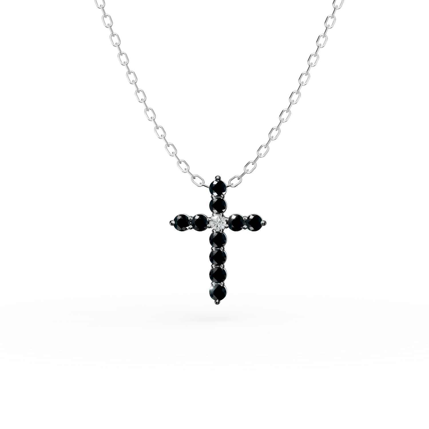 Colier cu pandantiv cruce din aur alb și diamante de 0.3ct și 0.03ct Colier cu pandantiv cruce din aur alb și diamante de 0.3ct și 0.03ct