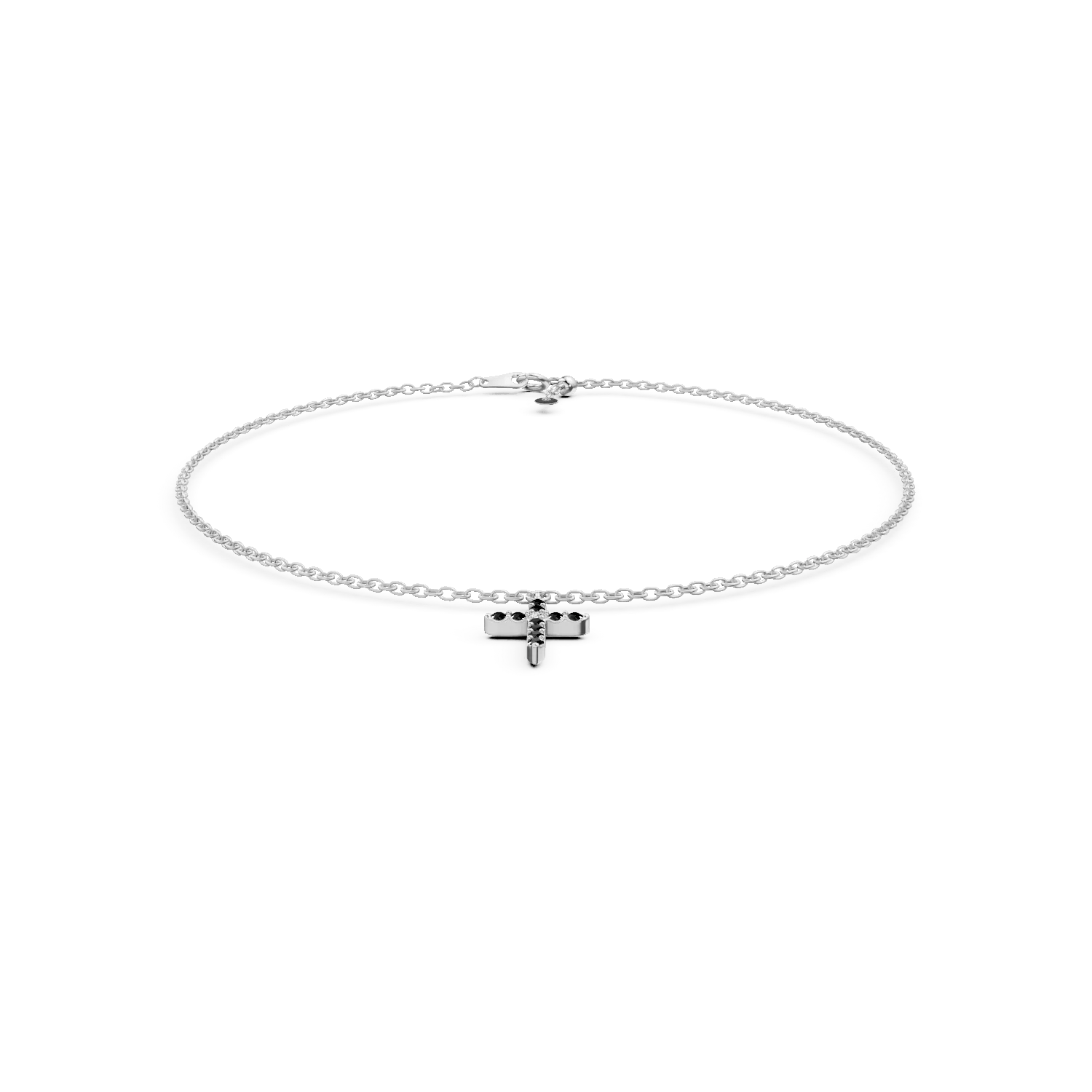 Brățară cu cruce din aur alb cu diamant incolor de 0.01ct și diamante negre de 0.1ct Brățară cu cruce din aur alb cu diamant incolor de 0.01ct și diamante negre de 0.1ct