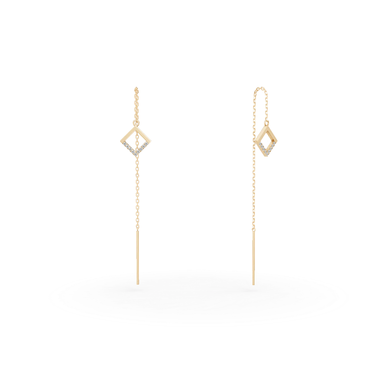 Cercei lungi din aur galben cu detalii geometrice și diamante de 0.05ct Cercei lungi din aur galben cu detalii geometrice și diamante de 0.05ct