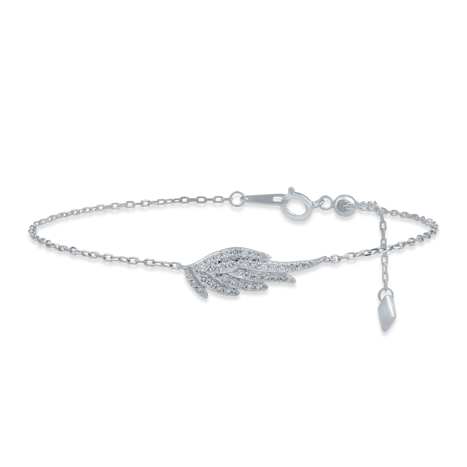 Brățară cu pandantiv aripă din aur alb cu diamante de 0.2ct Brățară cu pandantiv aripă din aur alb cu diamante de 0.2ct