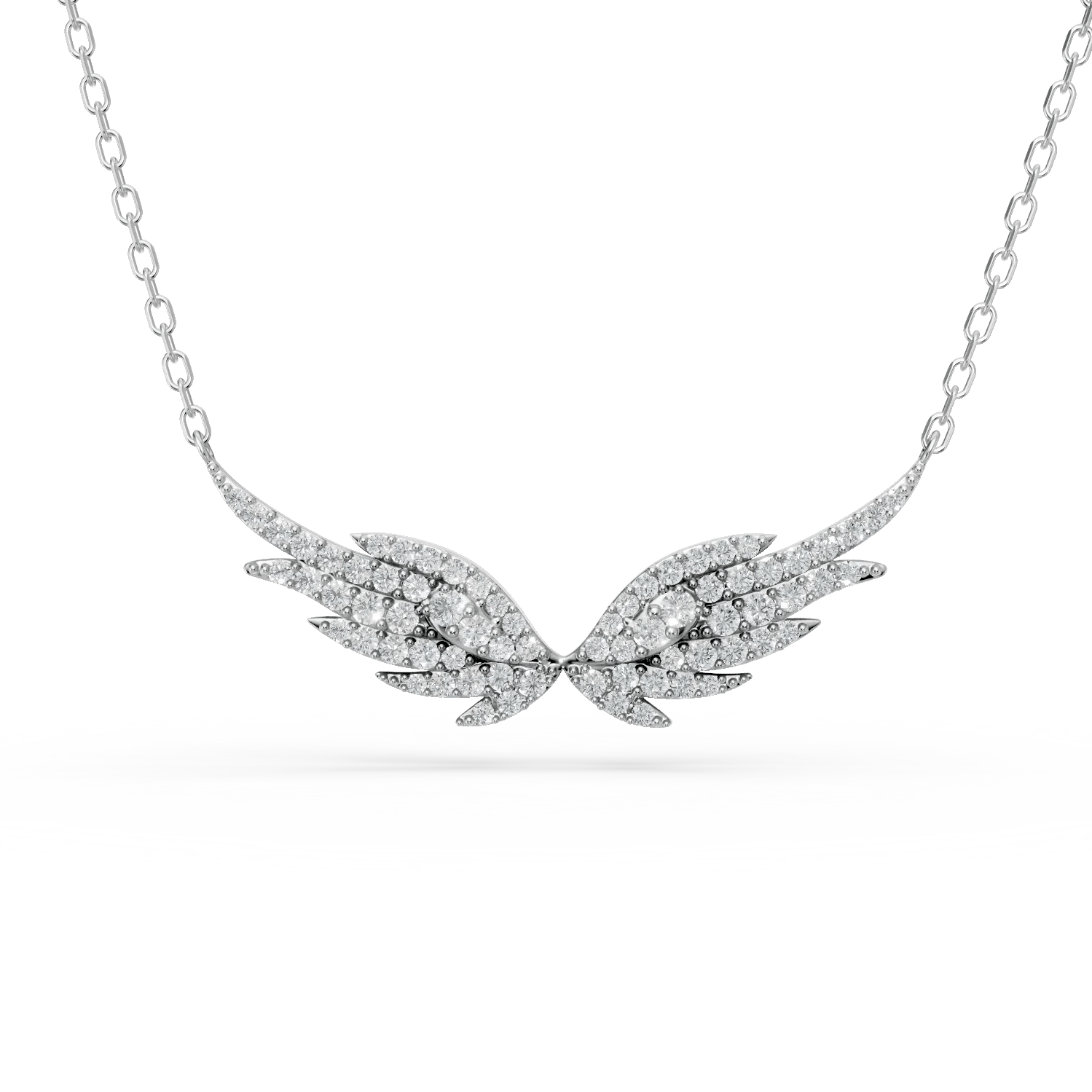 Lanț cu pandantiv aripi din aur alb cu diamante de 0.39ct Lanț cu pandantiv aripi din aur alb cu diamante de 0.39ct