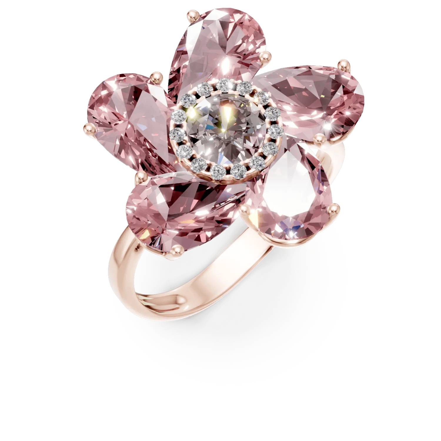 Inel floare din aur roz cu pietre de 3.9ct Inel floare din aur roz cu pietre de 3.9ct