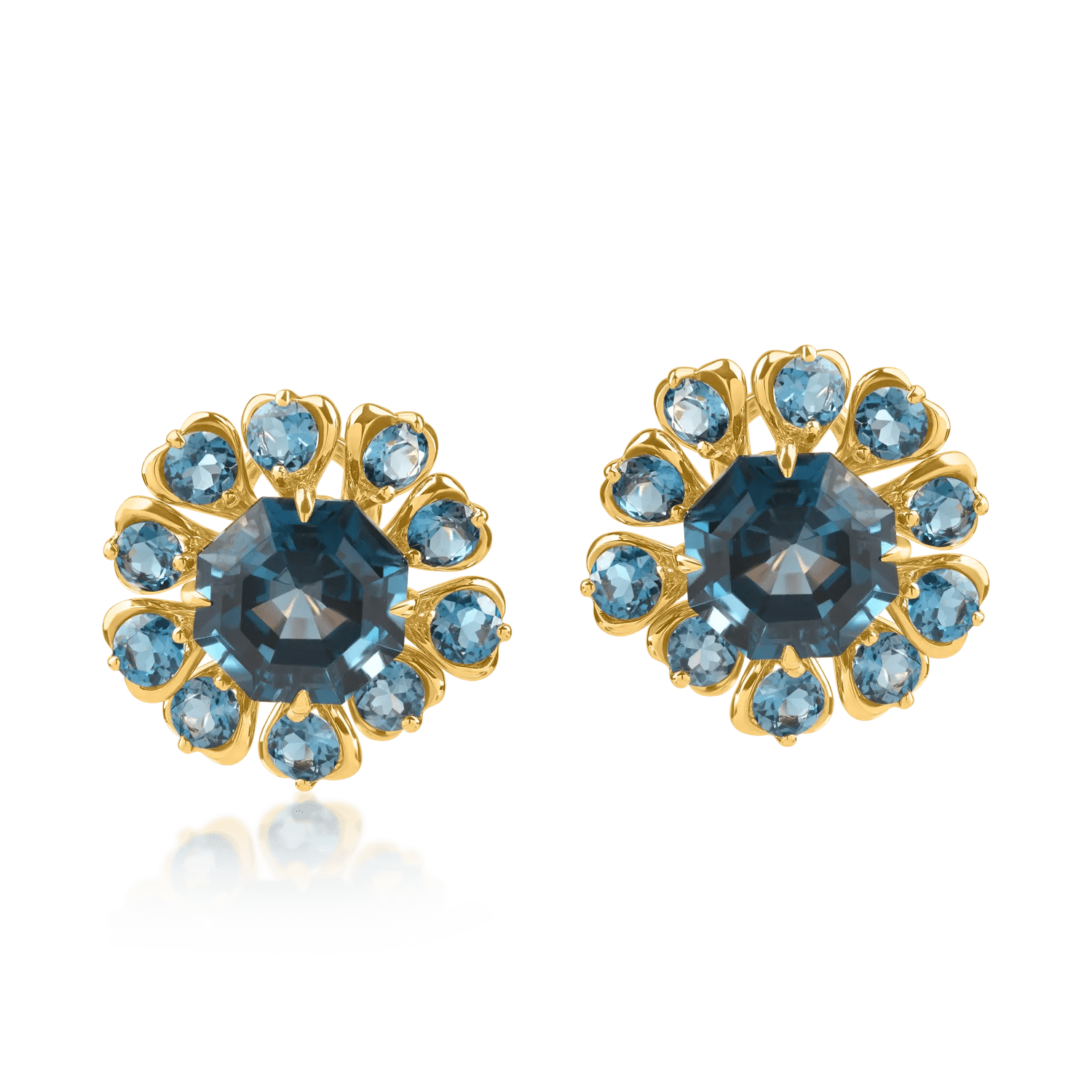 Cercei florali din aur galben cu topaze london blue Cercei florali din aur galben cu topaze london blue