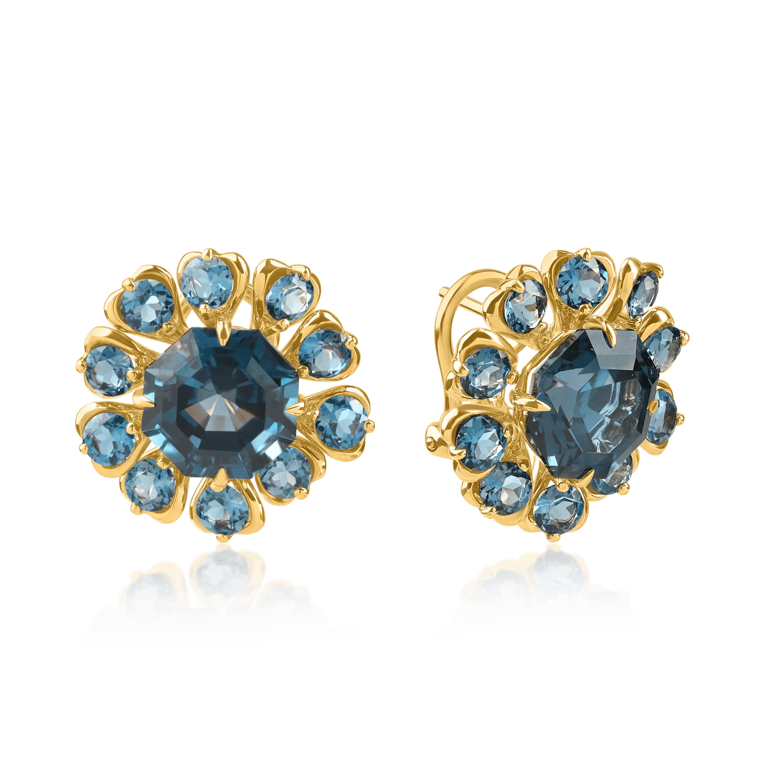 Cercei florali din aur galben cu topaze london blue de 13.6ct Cercei florali din aur galben cu topaze london blue de 13.6ct