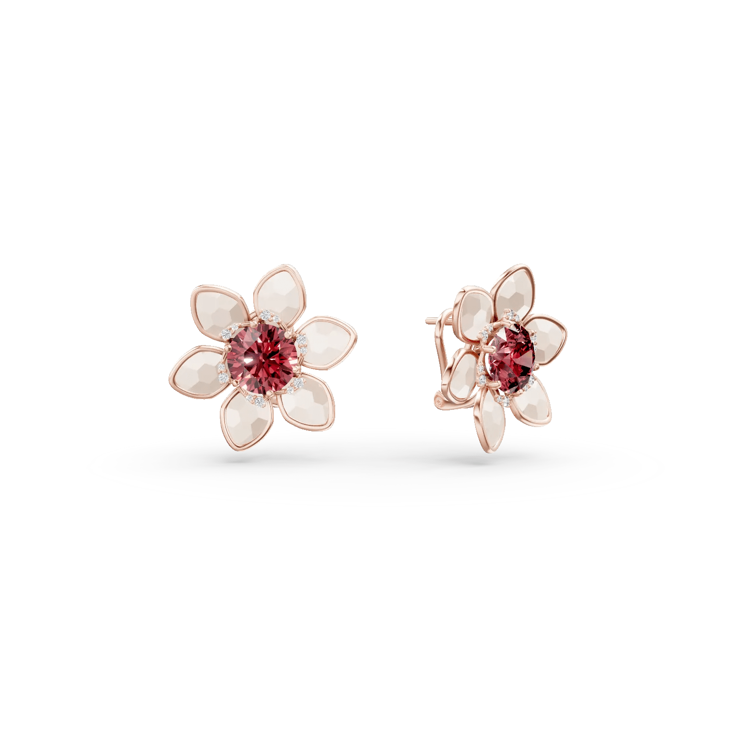 Cercei floare din aur roz cu pietre semipreţioase de 11.7ct Cercei floare din aur roz cu pietre semipreţioase de 11.7ct