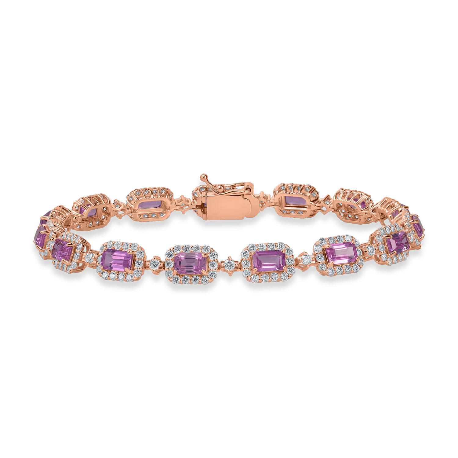 Brățară tennis din aur roz cu safire roz de 5.1ct și diamante de 2.2ct Brățară tennis din aur roz cu safire roz de 5.1ct și diamante de 2.2ct