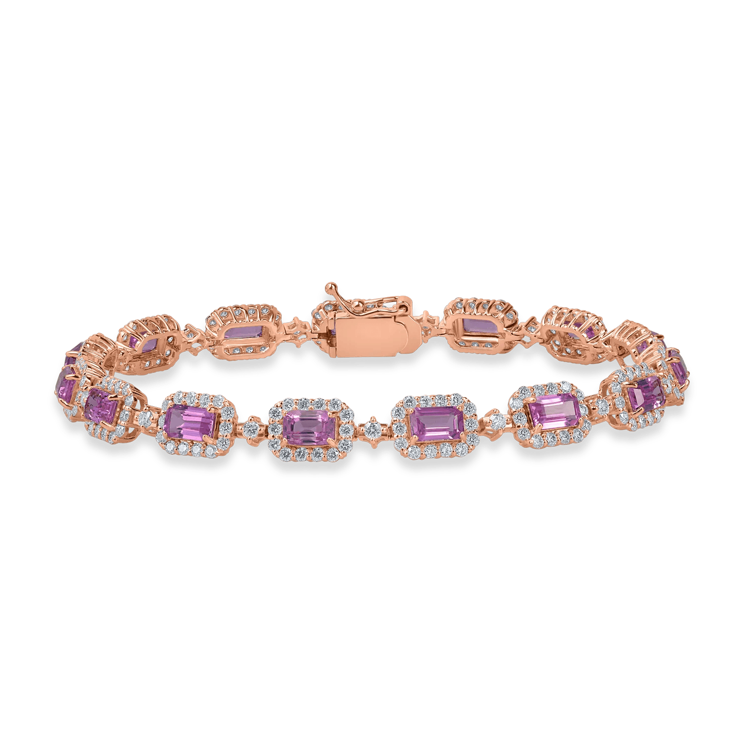 Brățară tennis din aur roz cu safire roz de 5.6ct și diamante de 2.2ct – Teilor Brățară tennis din aur roz cu safire roz de 5.6ct și diamante de 2.2ct – Teilor