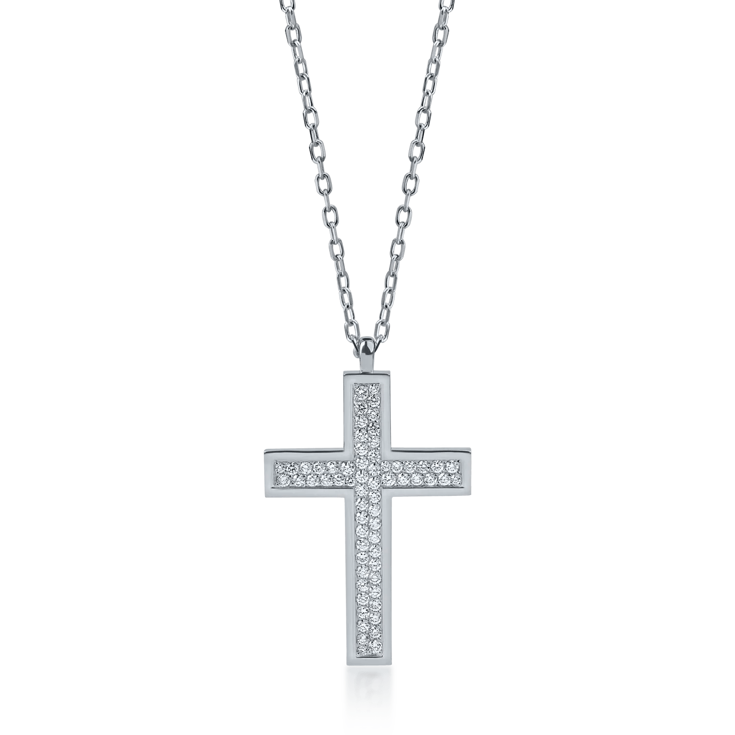 Lanț cu pandantiv cruce din aur alb și diamante 0.65ct Lanț cu pandantiv cruce din aur alb și diamante 0.65ct
