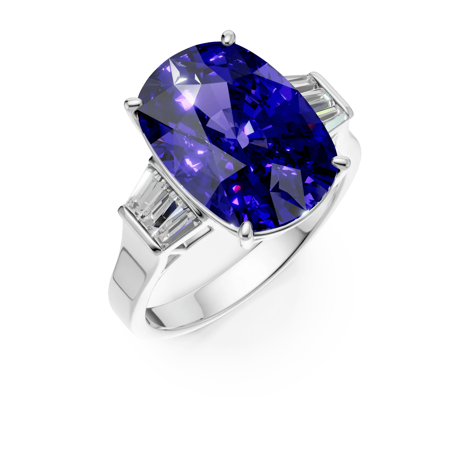 Inel din aur alb cu tanzanit rectangular de 6.7ct și diamante de 0.3ct Inel din aur alb cu tanzanit rectangular de 6.7ct și diamante de 0.3ct