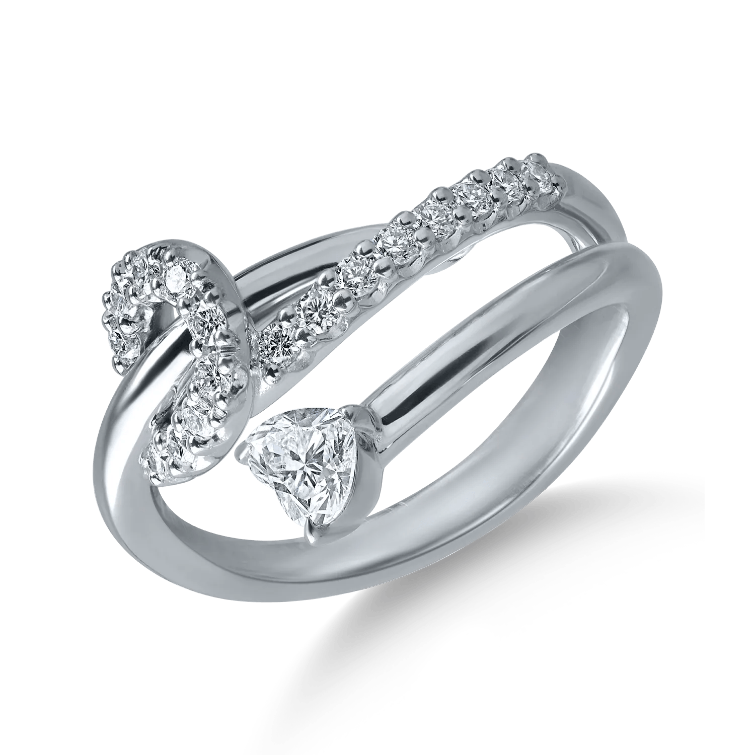 Inel din aur alb cu diamante în formă de inimă și rotunde de 0.61ct Inel din aur alb cu diamante în formă de inimă și rotunde de 0.61ct