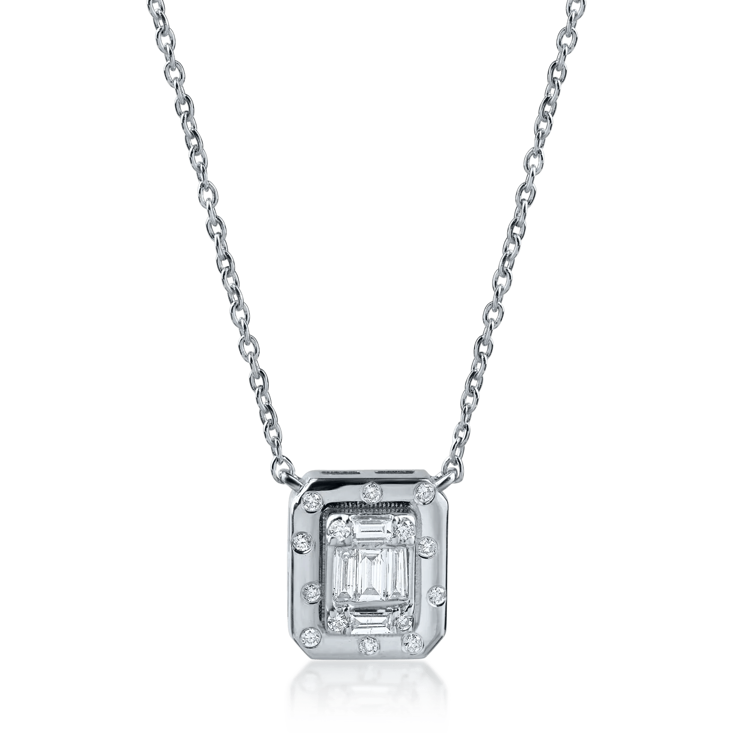 Lanț aur alb cu pandantiv geometric și diamante de 0.1ct Lanț aur alb cu pandantiv geometric și diamante de 0.1ct