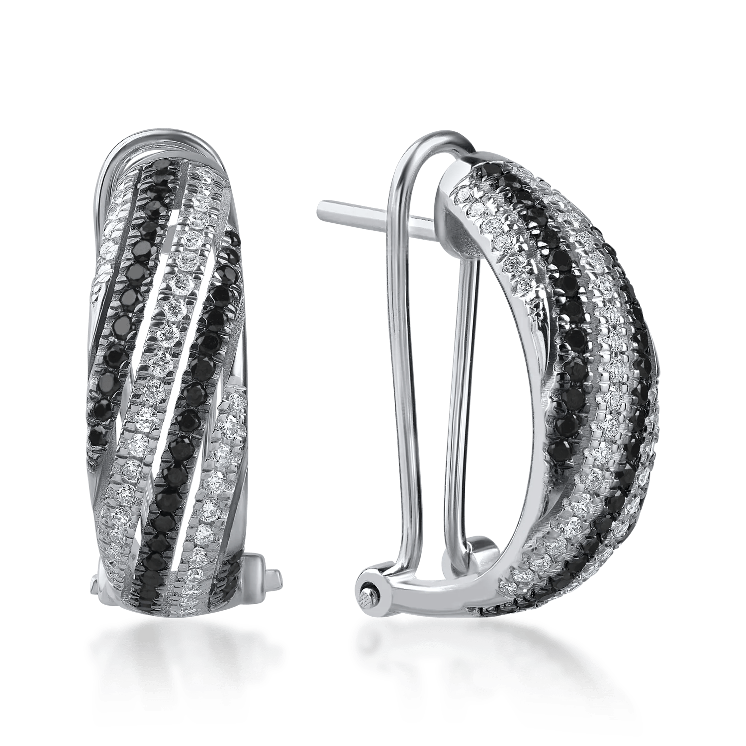 Cercei din aur alb cu diamante negre și diafane de 0.8ct Cercei din aur alb cu diamante negre și diafane de 0.8ct