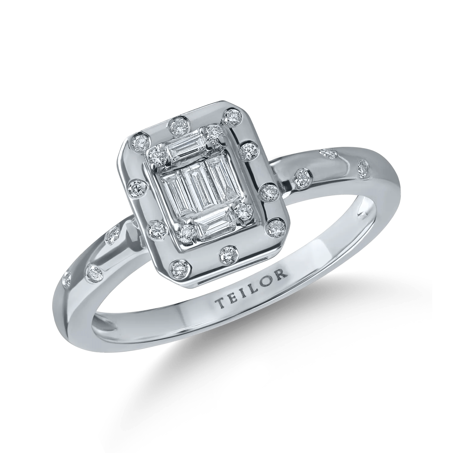 Inel din aur alb cu diamante baguette și rotunde de 0.2ct Inel din aur alb cu diamante baguette și rotunde de 0.2ct