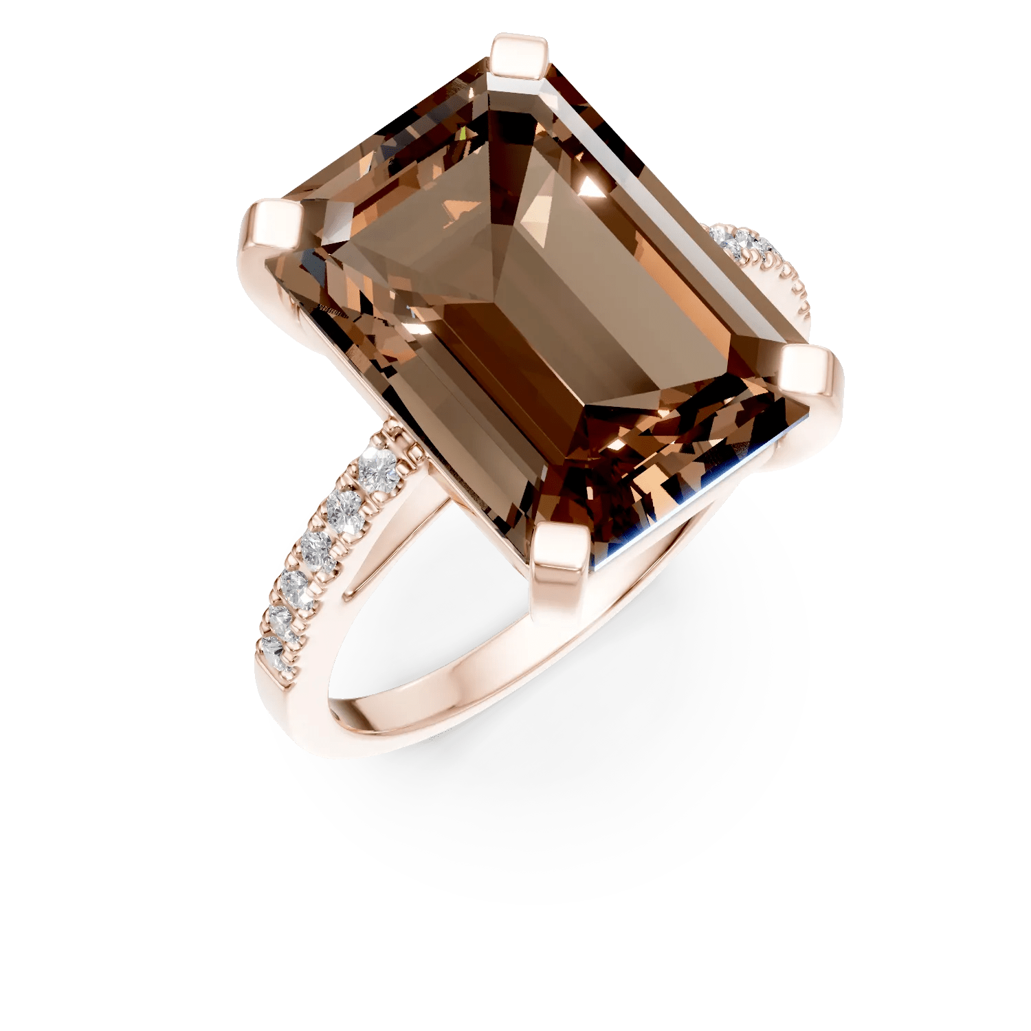 Inel aur roz cuart fumuriu octogonal 5.5ct și diamante 0.1ct Inel aur roz cuart fumuriu octogonal 5.5ct și diamante 0.1ct