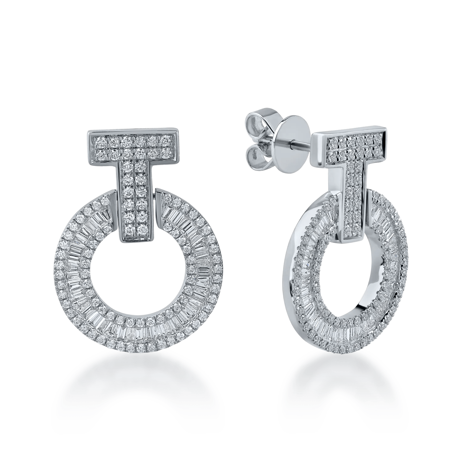 Cercei cerc din aur alb cu diamante baguette și rotunde de 1.2ct Cercei cerc din aur alb cu diamante baguette și rotunde de 1.2ct