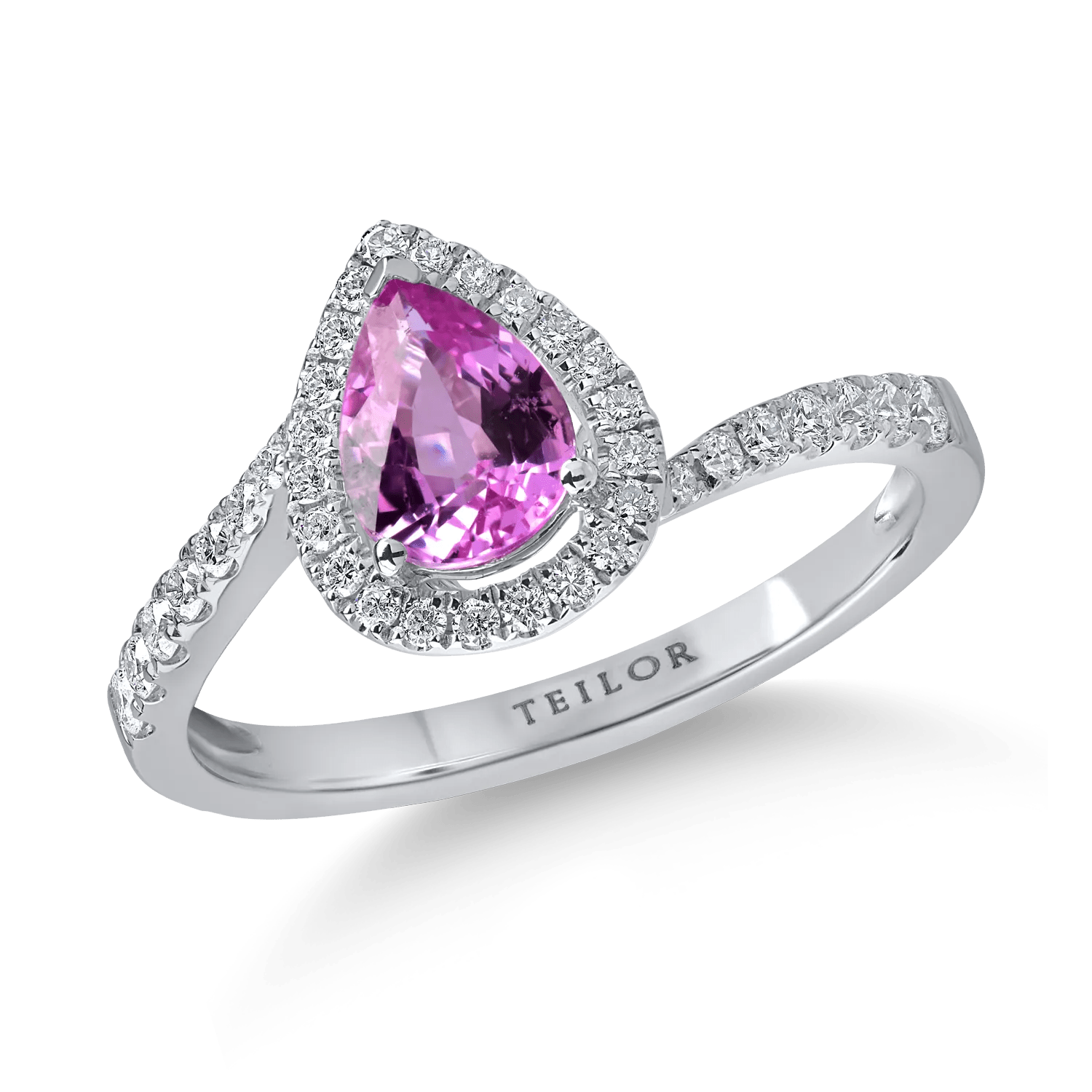 Inel din aur alb cu safir roz de 0.8ct și diamante de 0.2ct Inel din aur alb cu safir roz de 0.8ct și diamante de 0.2ct