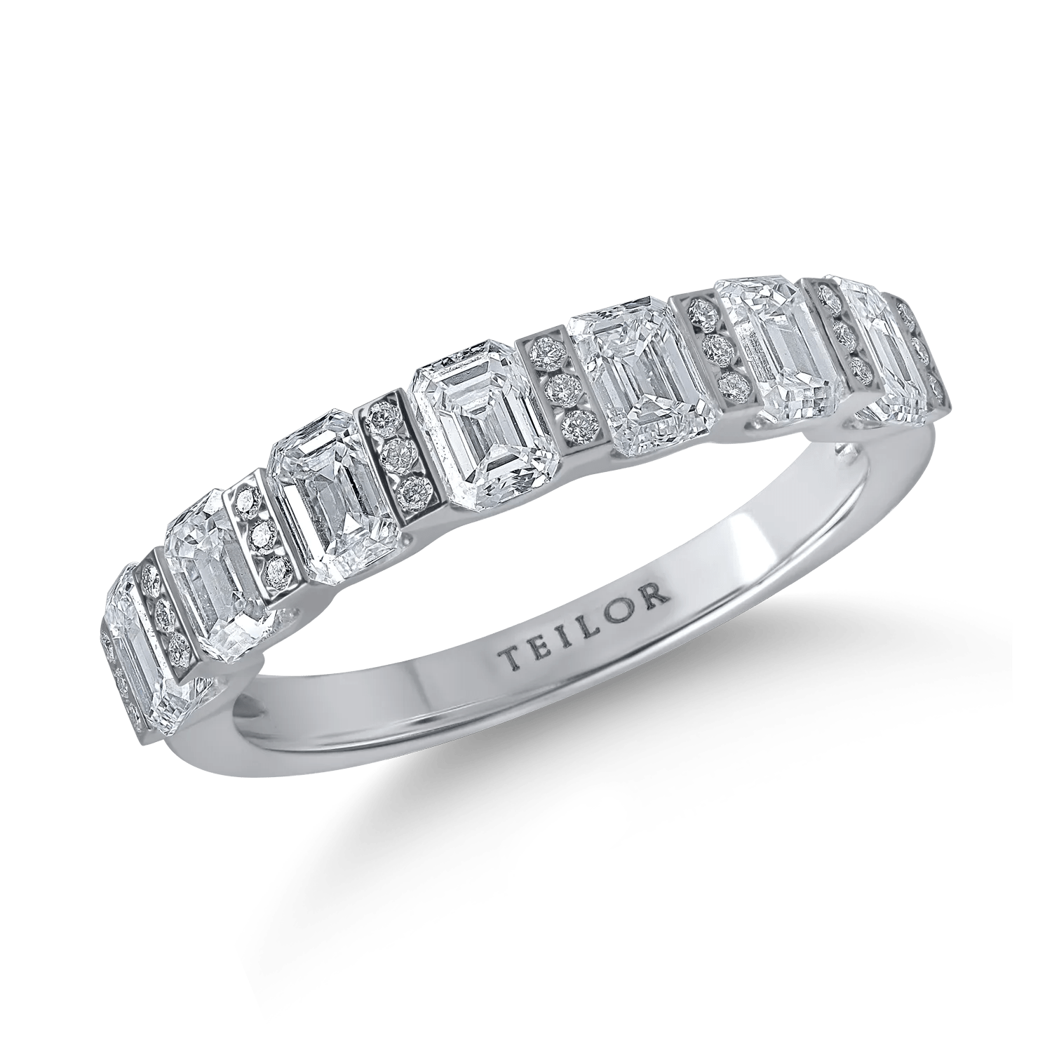 Inel semi eternity din aur alb cu diamante baguette și rotunde de 1.7ct Inel semi eternity din aur alb cu diamante baguette și rotunde de 1.7ct