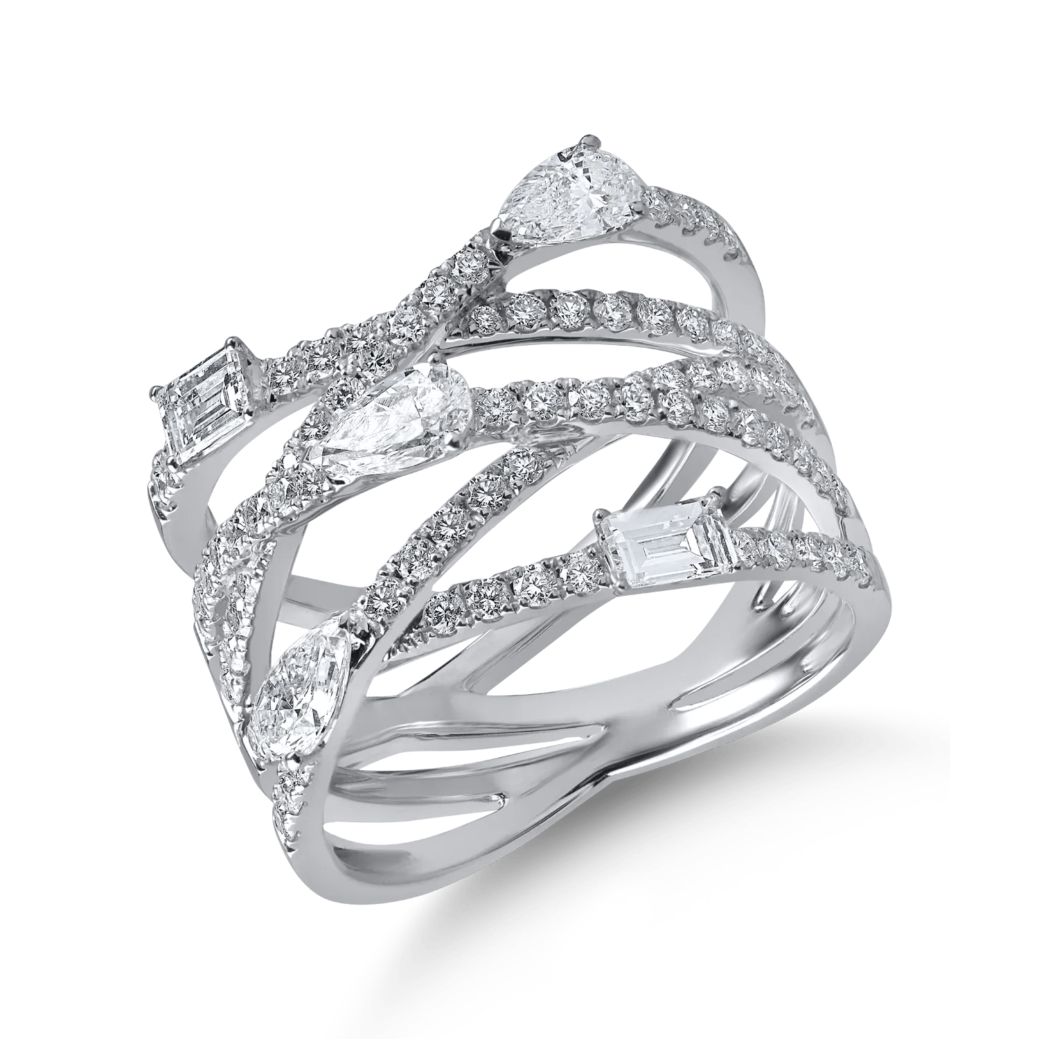 Inel aur alb cu diamante baguette, pear și rotunde de 1.4ct Inel aur alb cu diamante baguette, pear și rotunde de 1.4ct