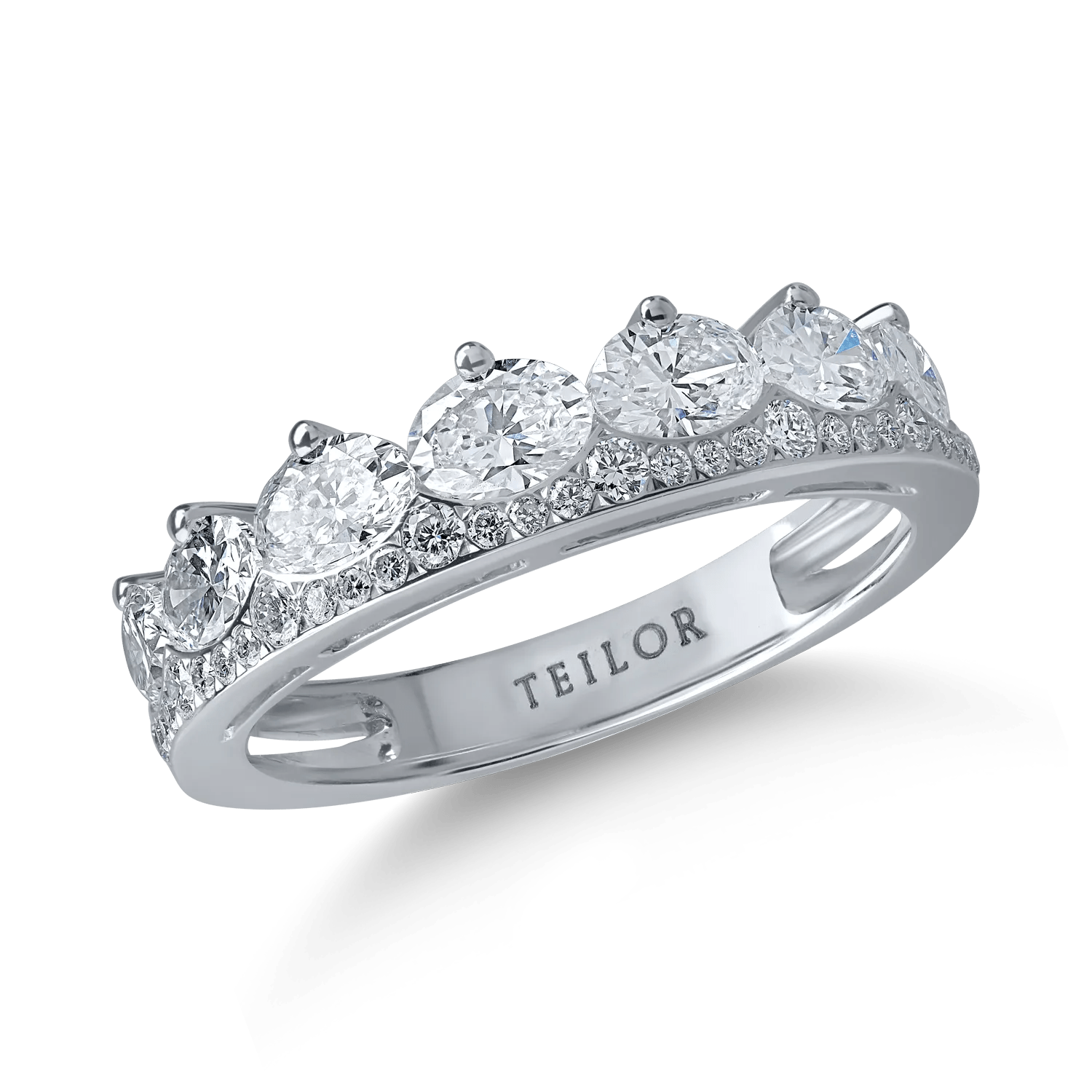 Inel semi eternity din aur alb cu diamante ovale și rotunde, 1.5ct Inel semi eternity din aur alb cu diamante ovale și rotunde, 1.5ct