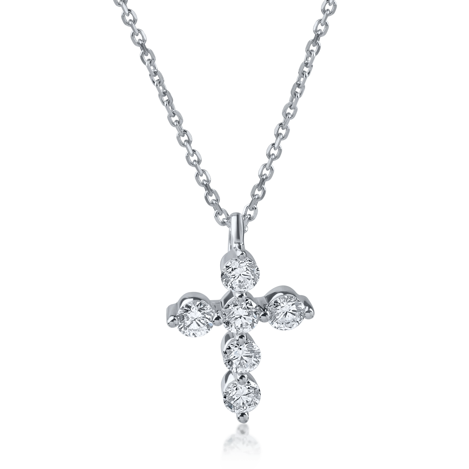 Lanț cu pandantiv cruce din aur alb și diamante de 0.3ct Lanț cu pandantiv cruce din aur alb și diamante de 0.3ct