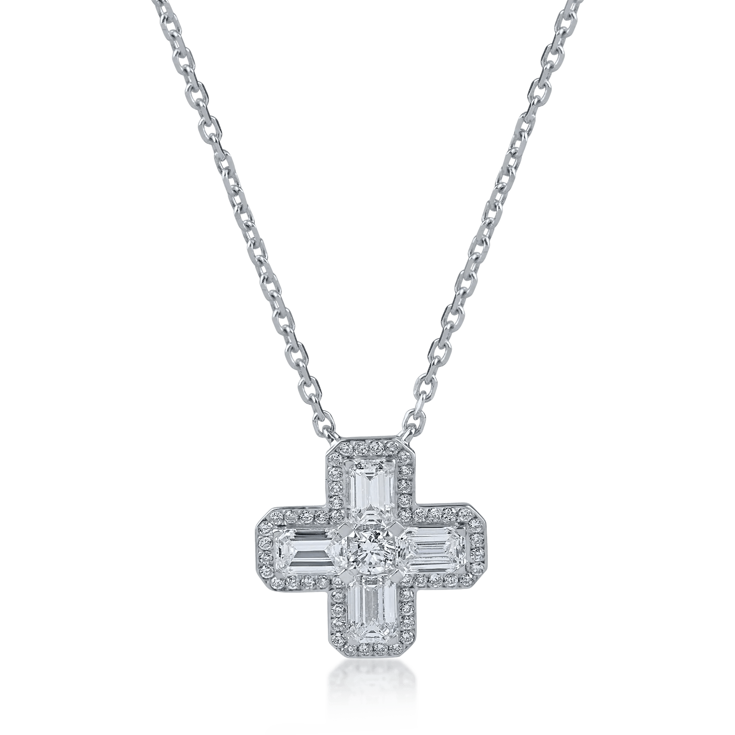 Lant cu pandantiv cruce din aur alb cu diamante de 0.9ct Lant cu pandantiv cruce din aur alb cu diamante de 0.9ct
