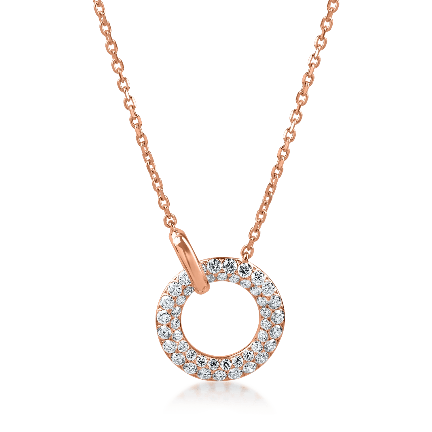 Lanț cu pandantiv cerc din aur roz, diamante 0.5ct Lanț cu pandantiv cerc din aur roz, diamante 0.5ct