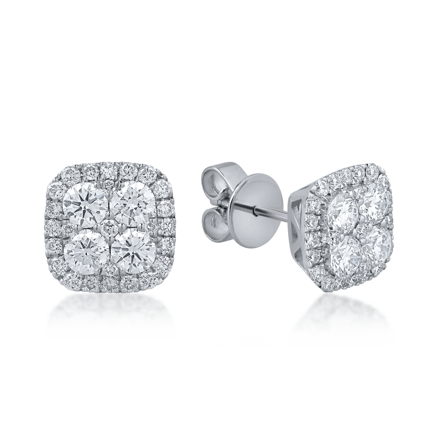 Cercei stud geometrici din aur alb cu diamante de 1ct Cercei stud geometrici din aur alb cu diamante de 1ct