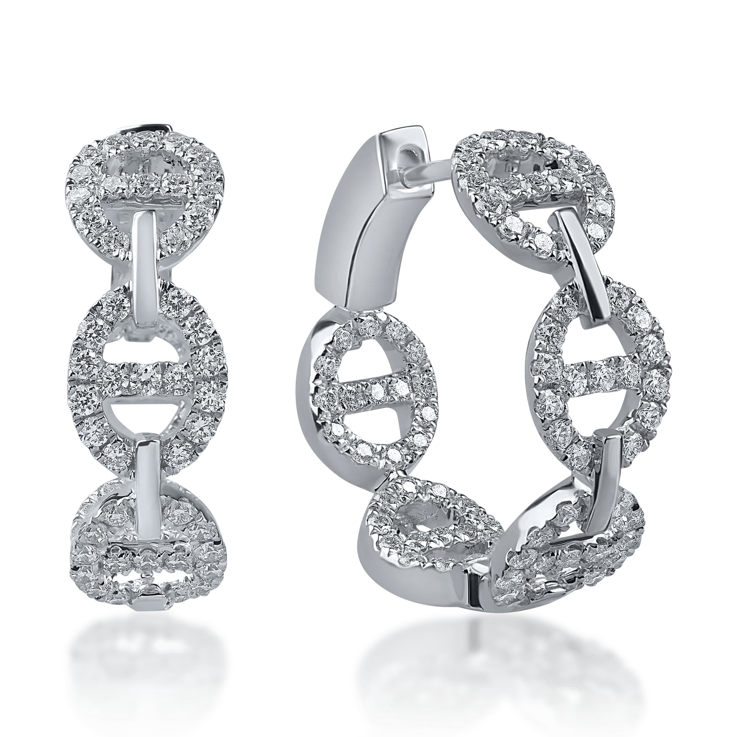 Cercei hoop din aur alb cu diamante de 1ct Cercei hoop din aur alb cu diamante de 1ct