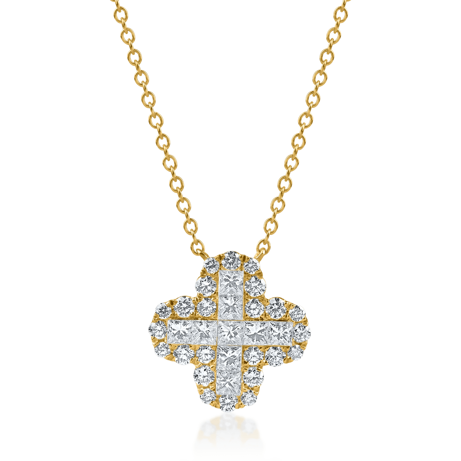 Lanț cu pandantiv din aur galben, diamante de 1.2ct, tăieturi princess și rotunde Lanț cu pandantiv din aur galben, diamante de 1.2ct, tăieturi princess și rotunde