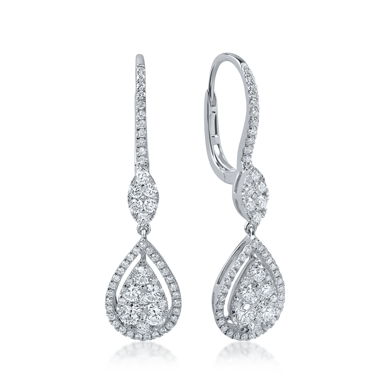 Cercei lacrimă din aur alb cu diamante de 1.3ct Cercei lacrimă din aur alb cu diamante de 1.3ct