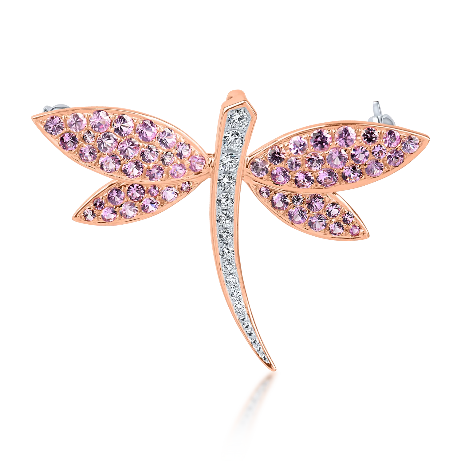 Broșa libelulă din aur alb-roz cu safire roz de 1.7ct și diamante de 0.2ct Broșa libelulă din aur alb-roz cu safire roz de 1.7ct și diamante de 0.2ct
