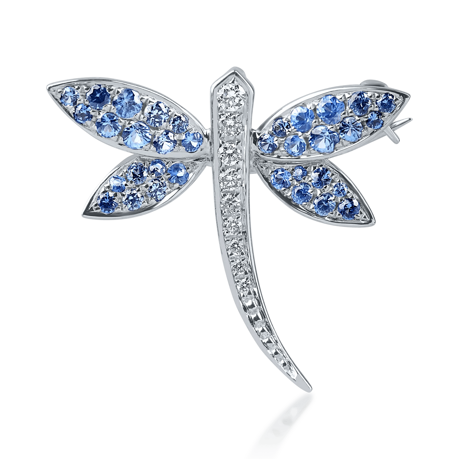 Broșă fluture din aur alb cu safire albastre de 0.64ct și diamante de 0.11ct Broșă fluture din aur alb cu safire albastre de 0.64ct și diamante de 0.11ct