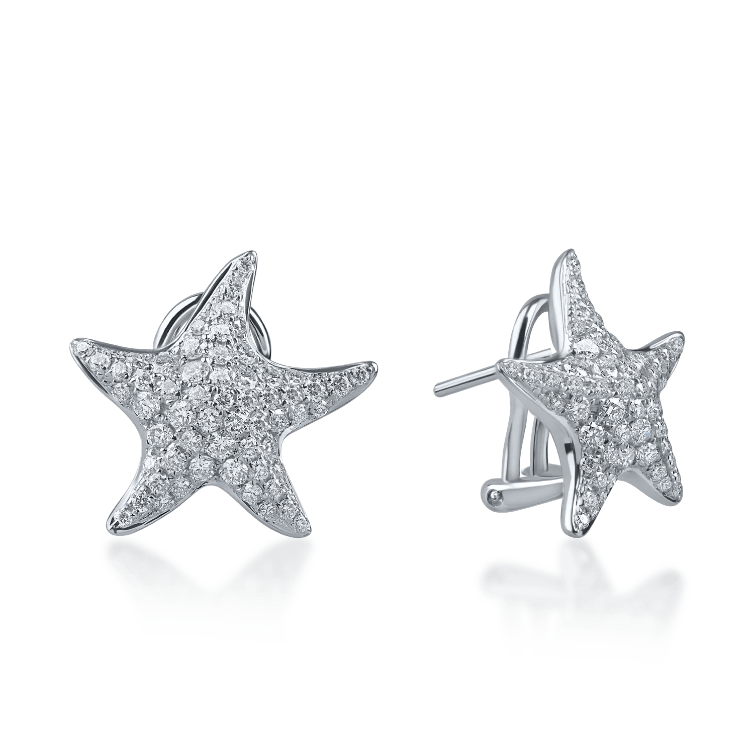Cercei stele de mare din aur alb cu diamante de 1.18ct Cercei stele de mare din aur alb cu diamante de 1.18ct
