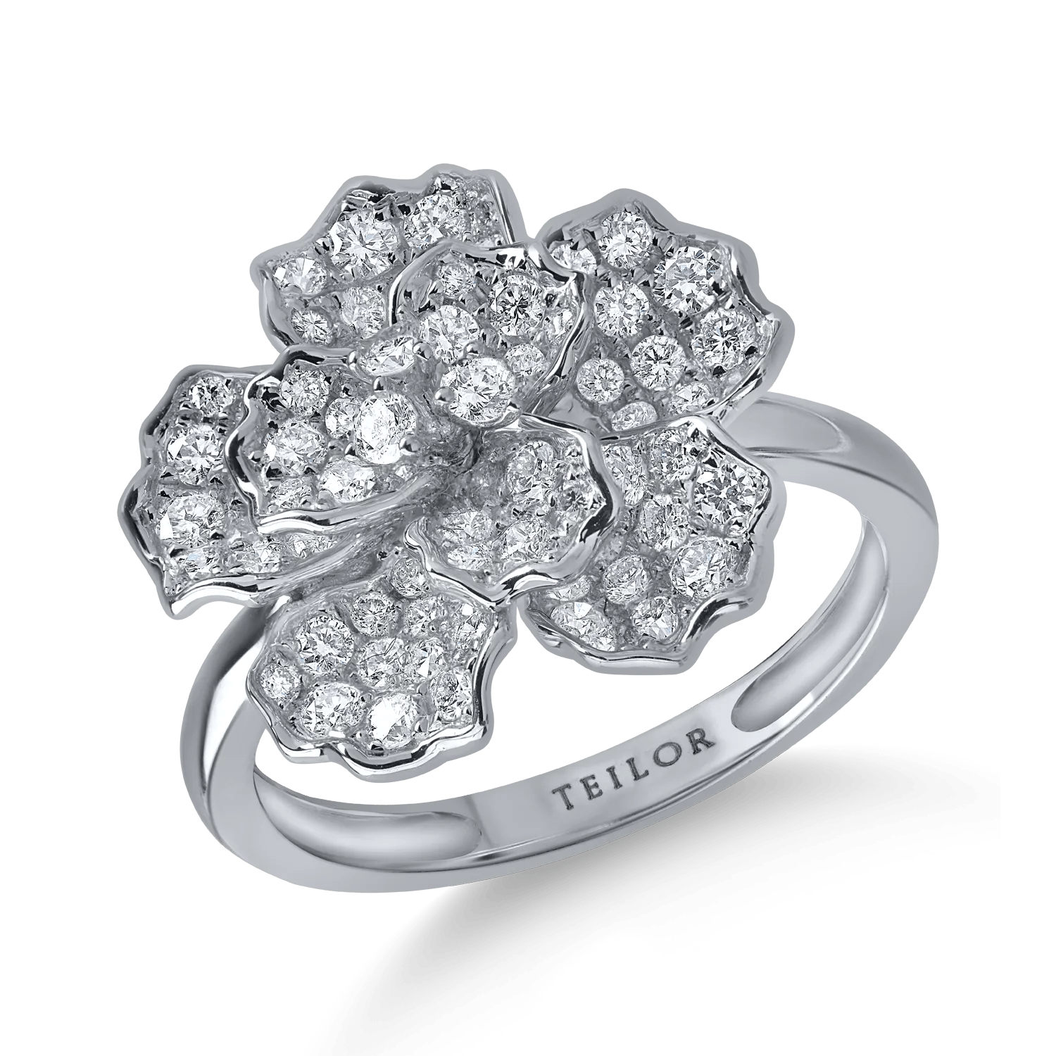 Inel floare din aur alb cu diamante microsetting 1ct Inel floare din aur alb cu diamante microsetting 1ct