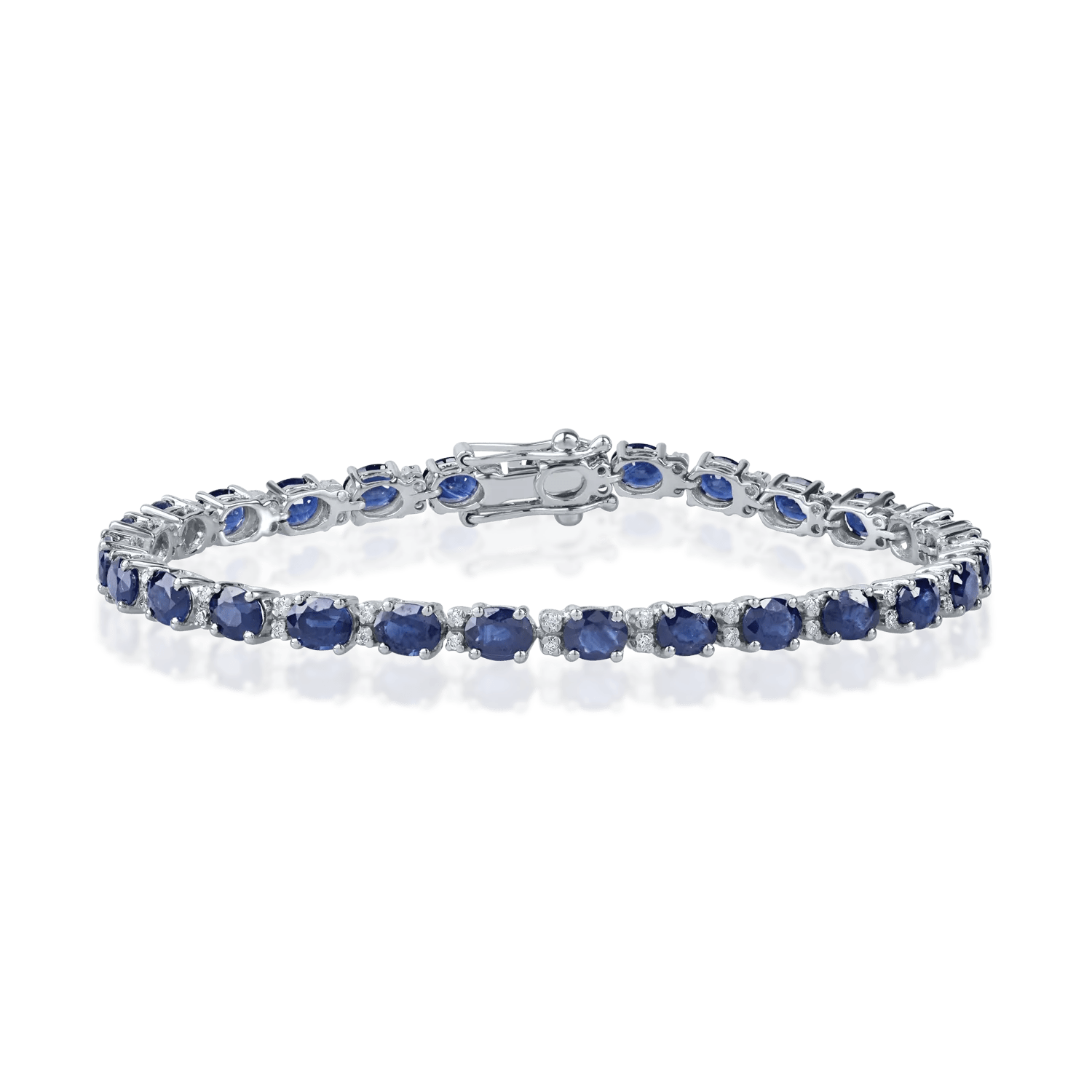 Brățară tennis din aur alb cu safire de 7.7ct și diamante de 0.2ct Brățară tennis din aur alb cu safire de 7.7ct și diamante de 0.2ct