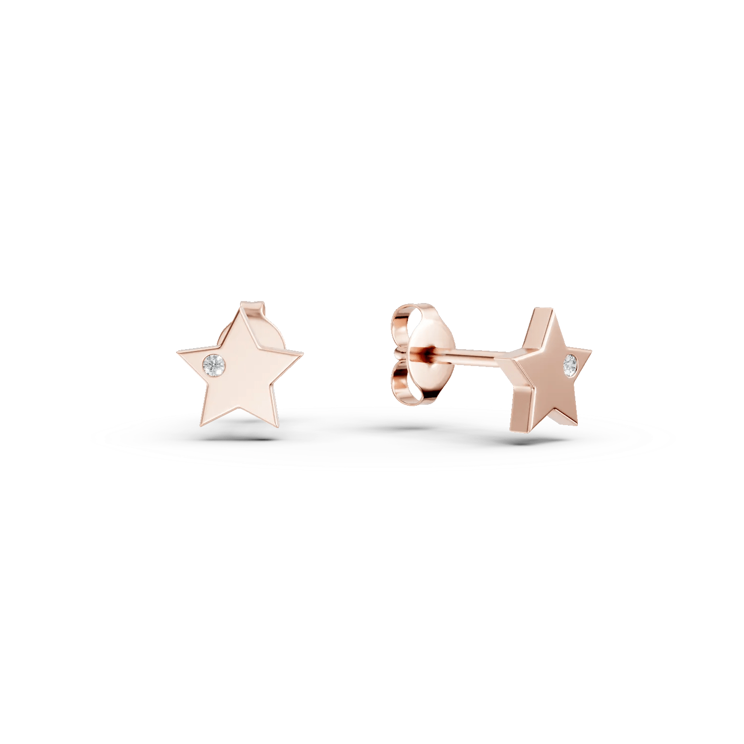Cercei steluțe din aur roz cu diamante de 0.01ct Cercei steluțe din aur roz cu diamante de 0.01ct