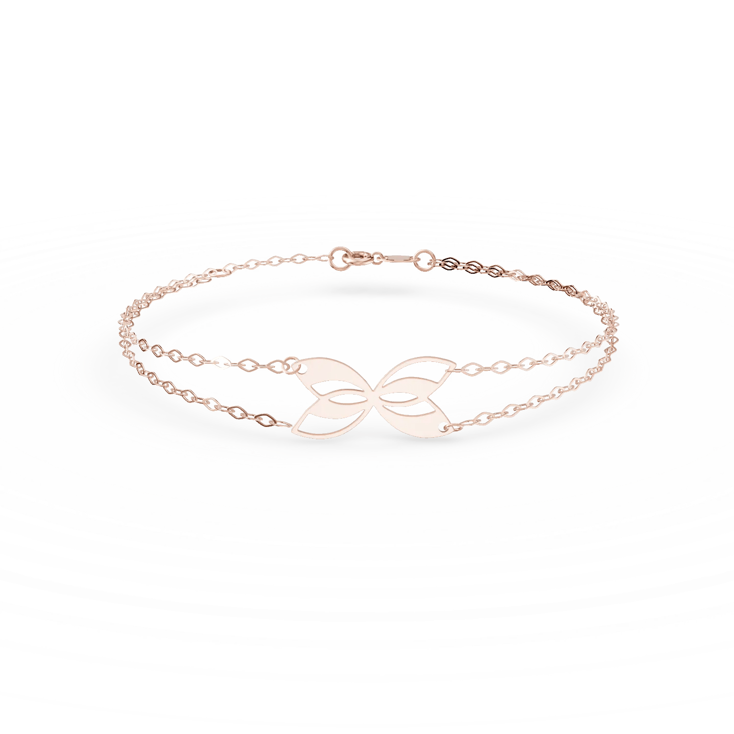 Brățară cu pandantiv fluture și zale din aur roz Brățară cu pandantiv fluture și zale din aur roz