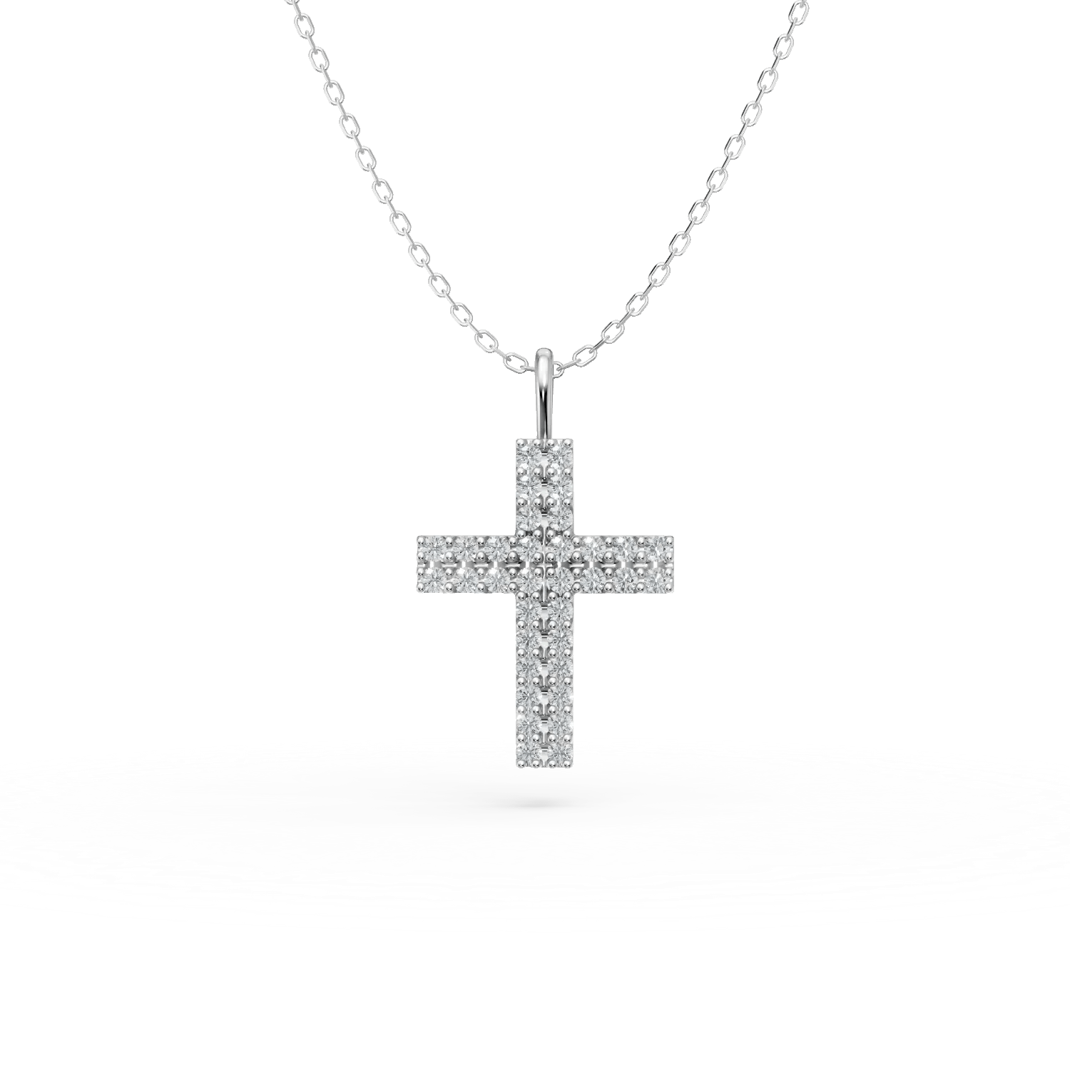 Lanț cu pandantiv cruce din aur alb și diamante de 0.4ct Lanț cu pandantiv cruce din aur alb și diamante de 0.4ct
